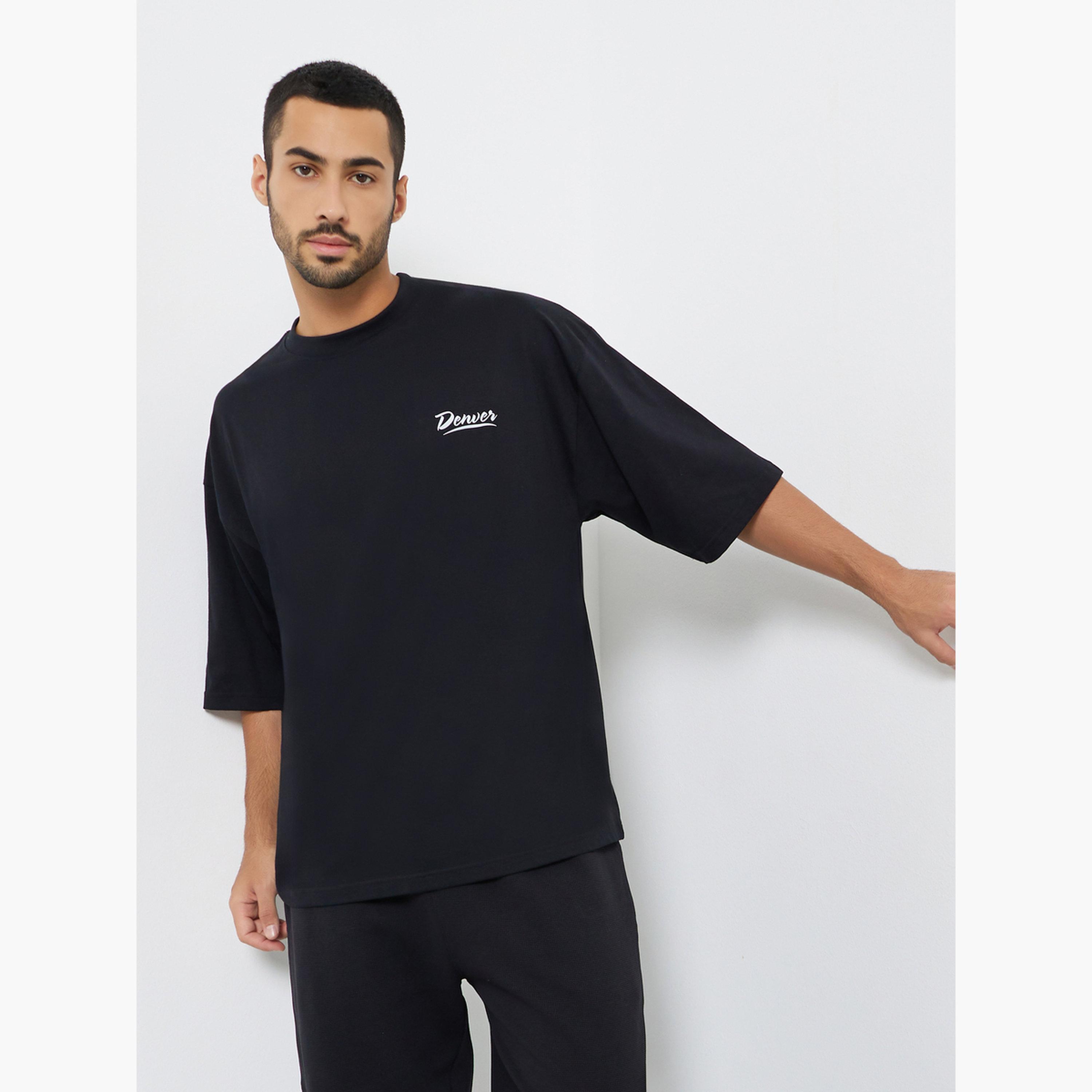 Styli Men Black Minimal Chest Print Oversized T-Shirt-men-clothing-tshirtsandpolos-tshirts-image-3