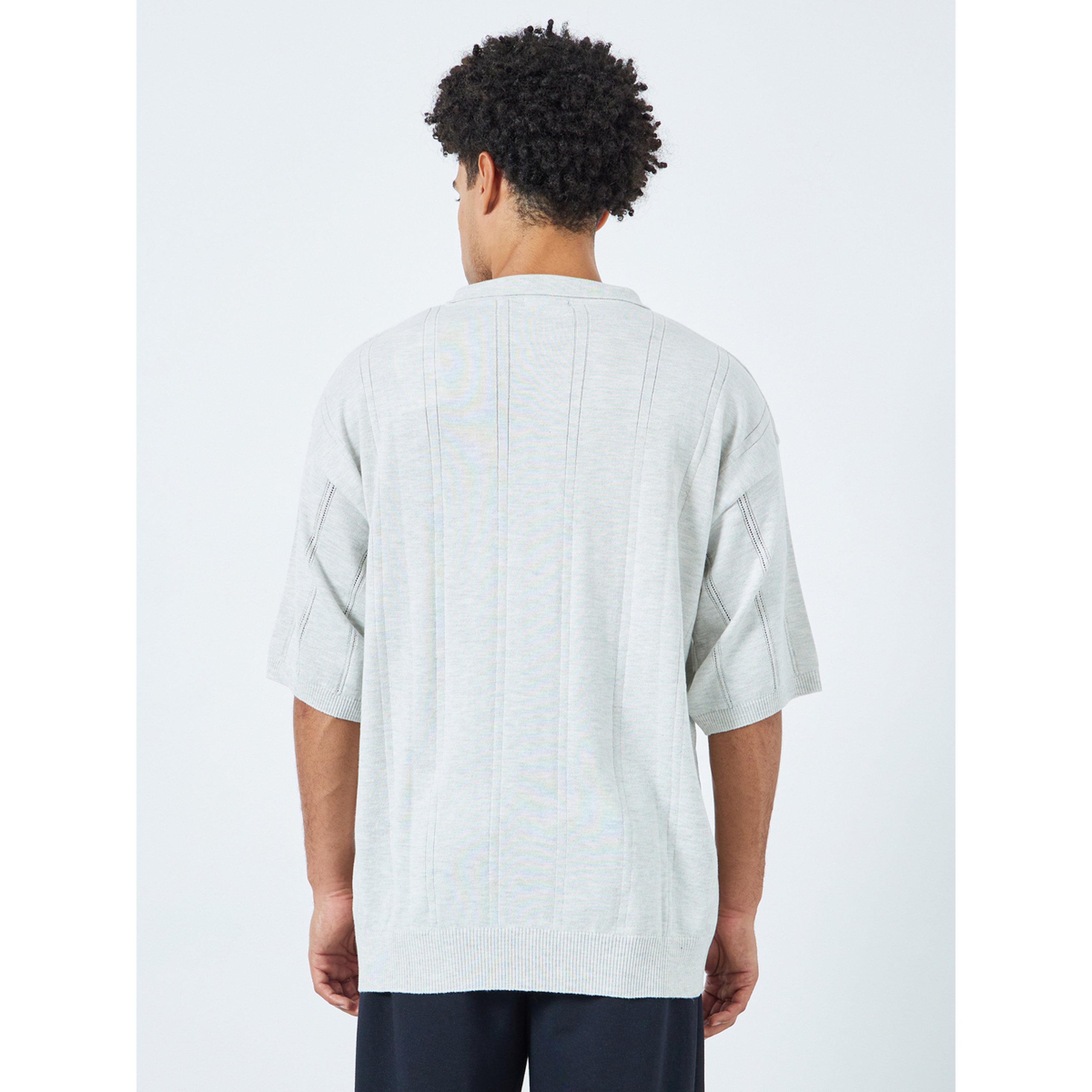 Styli Men Grey Relaxed Fit Textured Knit Polo-men-clothing-tshirtsandpolos-polos-image-4