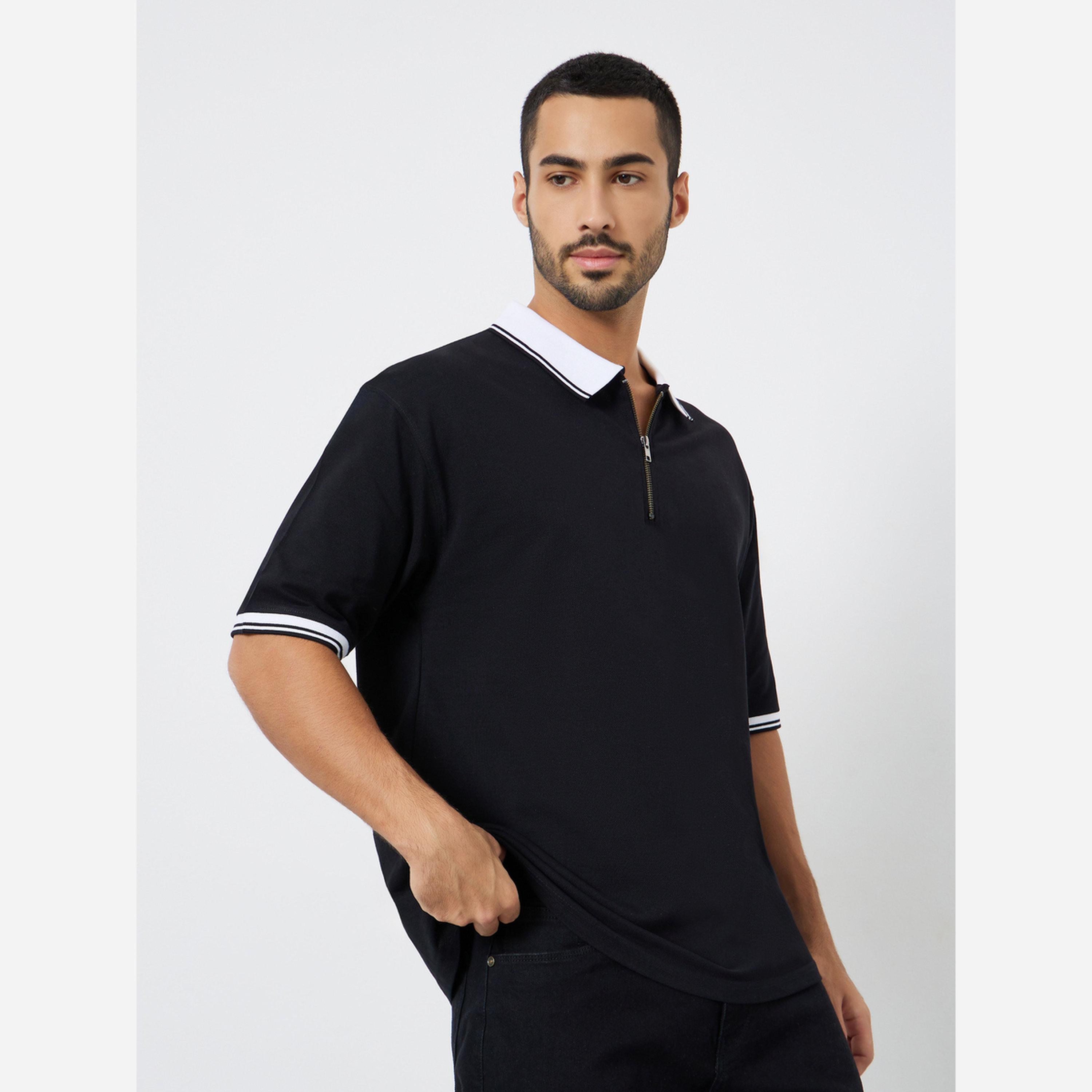 ستايلي - قميص بولو رجالي لون أسود ياقة متعددة الألوان وسحاب-men-clothing-tshirtsandpolos-polos-image-1