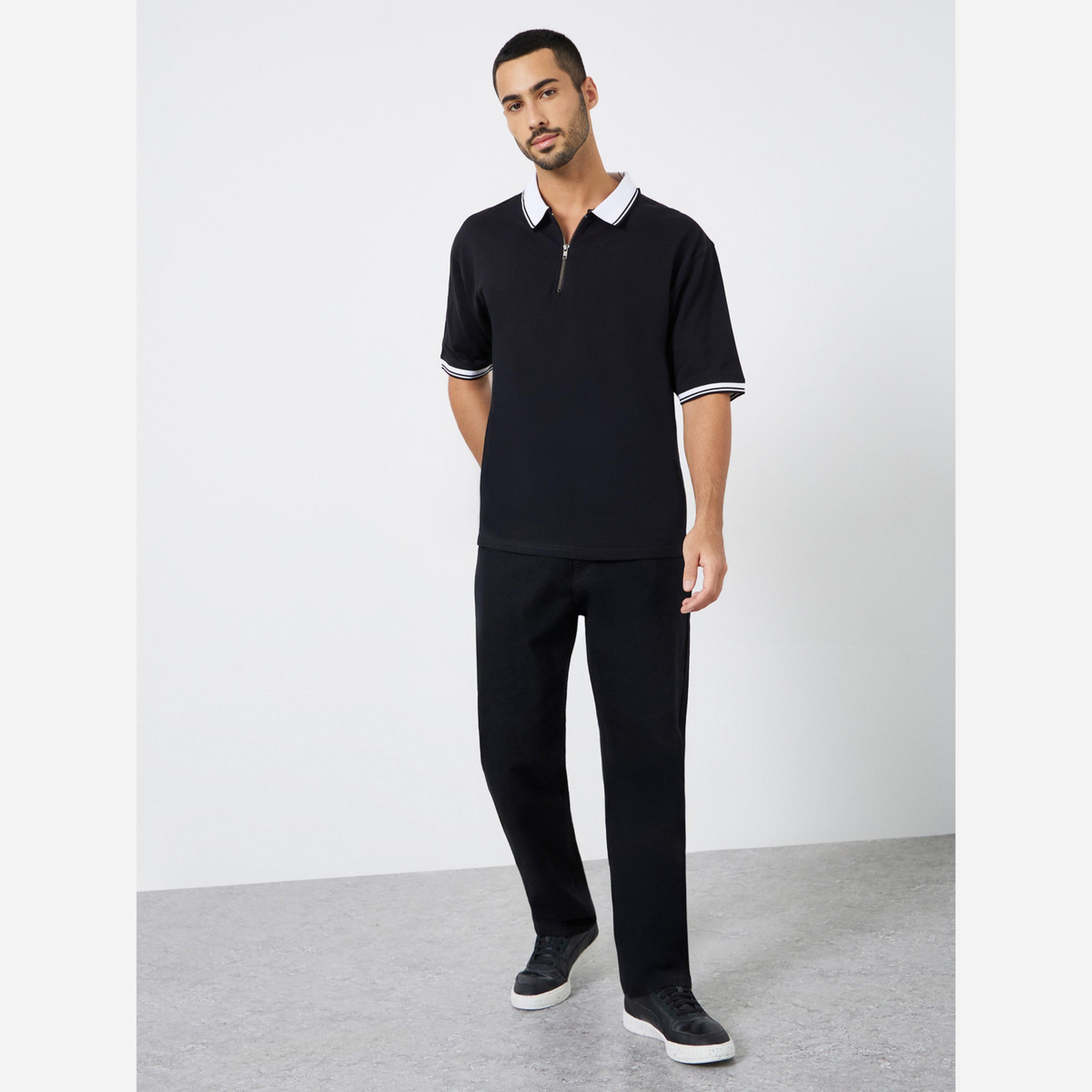ستايلي - قميص بولو رجالي لون أسود ياقة متعددة الألوان وسحاب-men-clothing-tshirtsandpolos-polos-image-2