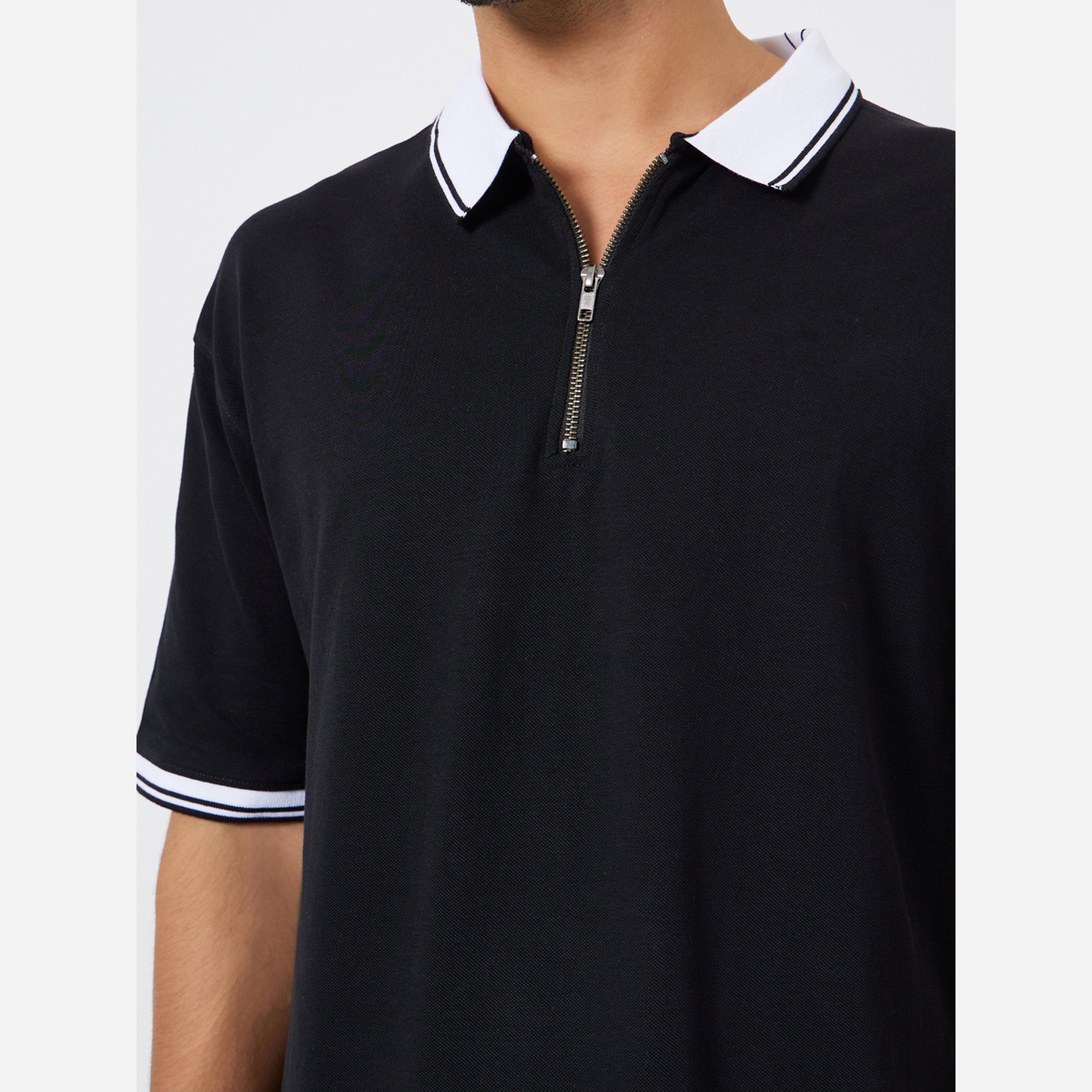 ستايلي - قميص بولو رجالي لون أسود ياقة متعددة الألوان وسحاب-men-clothing-tshirtsandpolos-polos-image-3