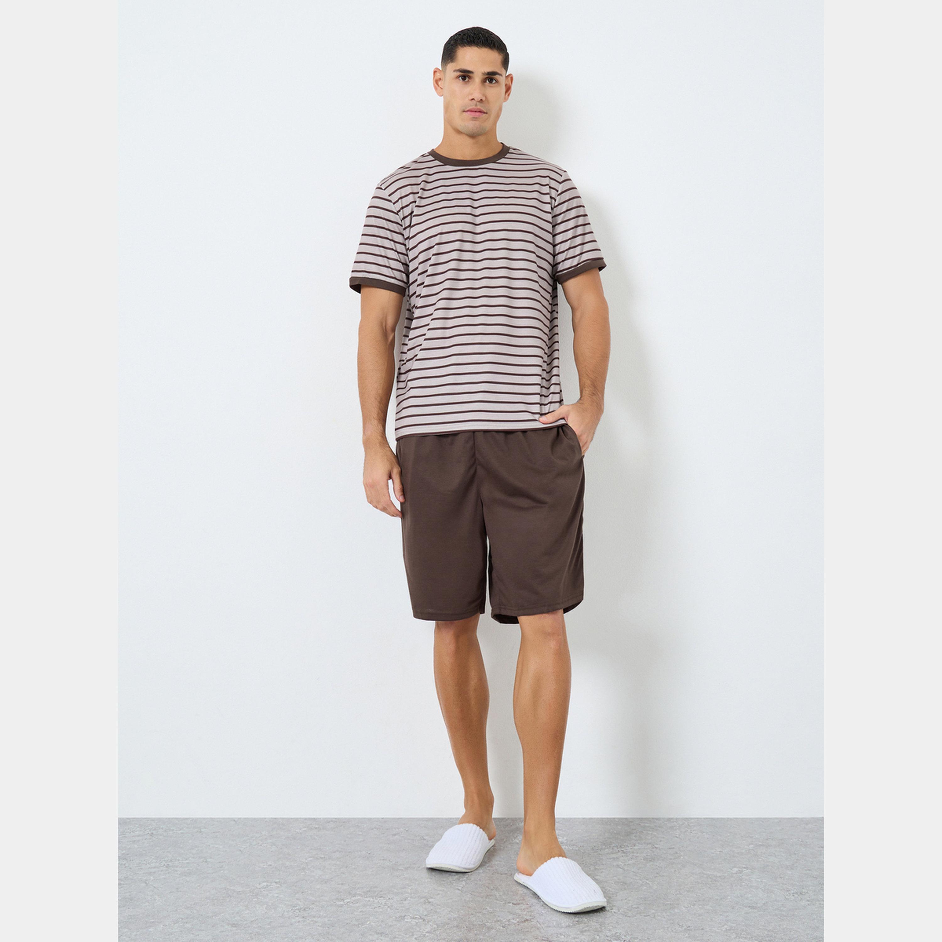 Styli Men Oversized Striped T-Shirt and Shorts Set-men-clothing-nightwear-sets-image-1