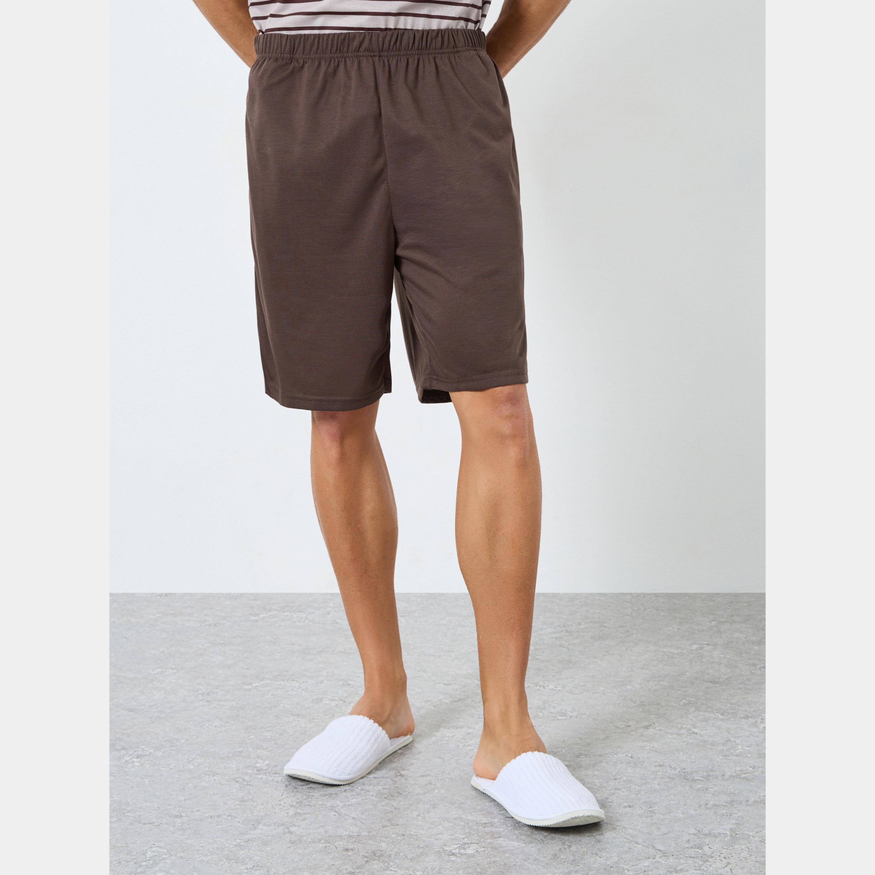 ستايلي - تي شيرت وشورت مخطط مقاس واسع للرجال-men-clothing-nightwear-sets-image-3
