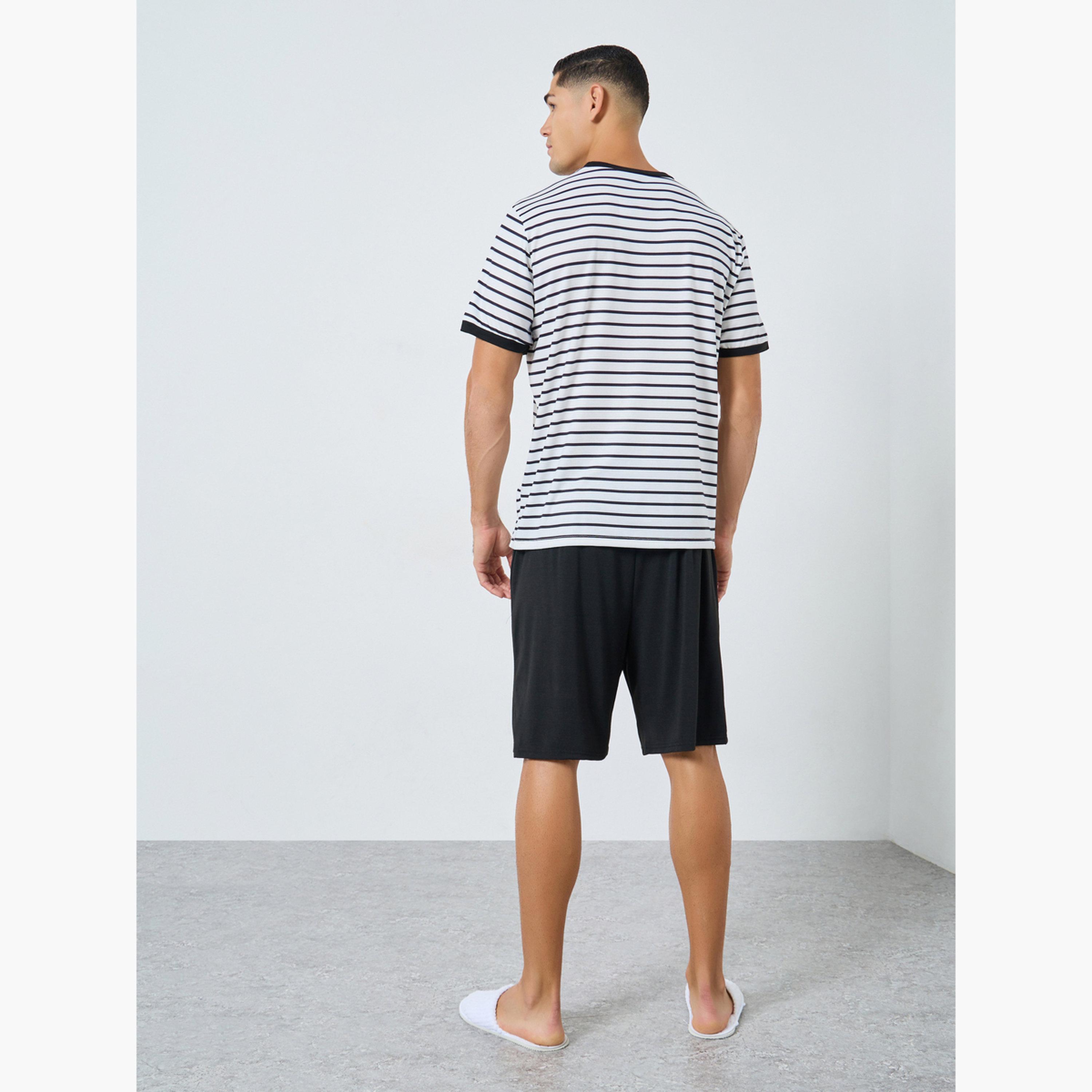 Styli Men Oversized Striped T-Shirt and Shorts Pyjama Set-men-clothing-nightwear-pyjamaandshorts-image-3