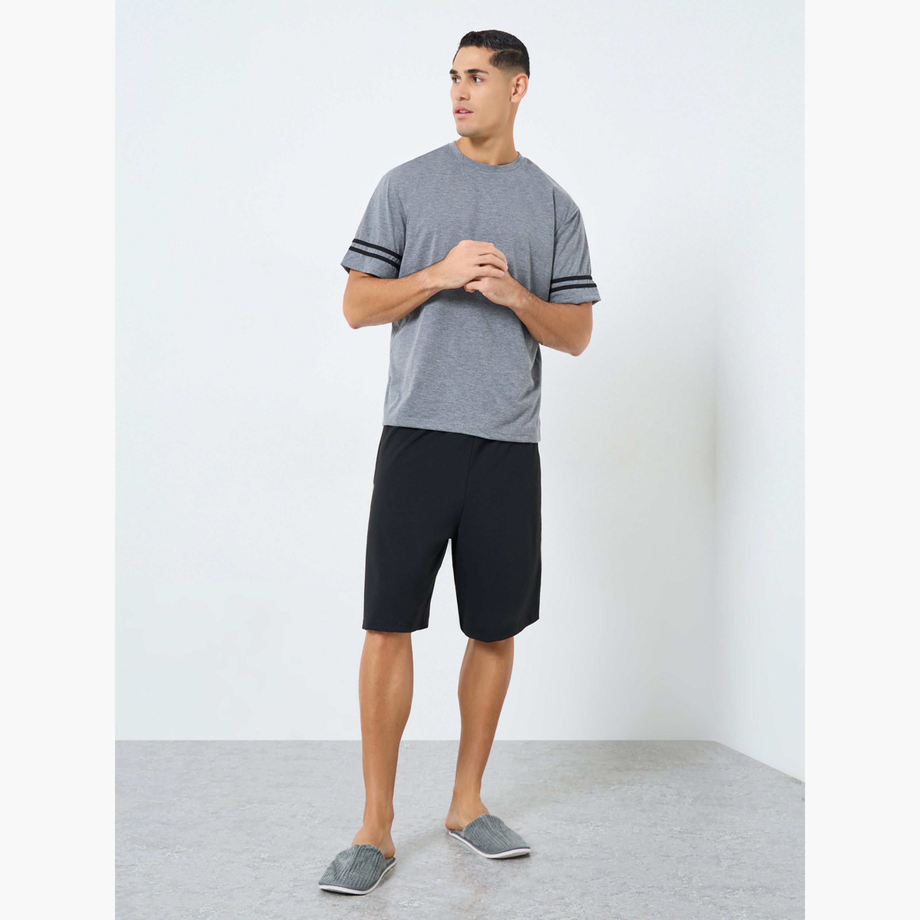 Styli Men Relaxed Fit Striped T-Shirt and Shorts Pyjama Set-men-clothing-nightwear-pyjamaandshorts-image-1