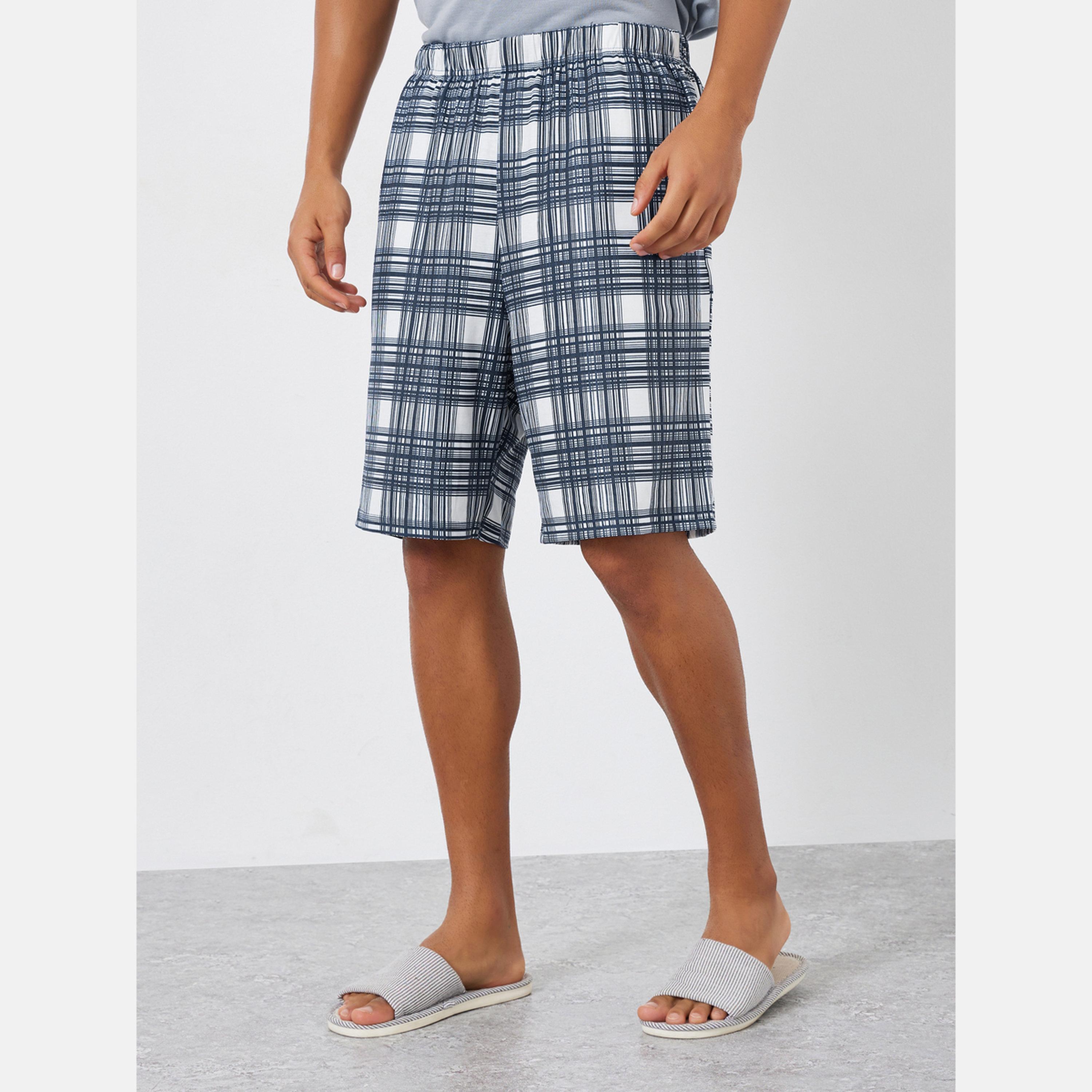 Styli Men Checked Relaxed Fit T-Shirt and Shorts Set-men-clothing-nightwear-sets-image-4
