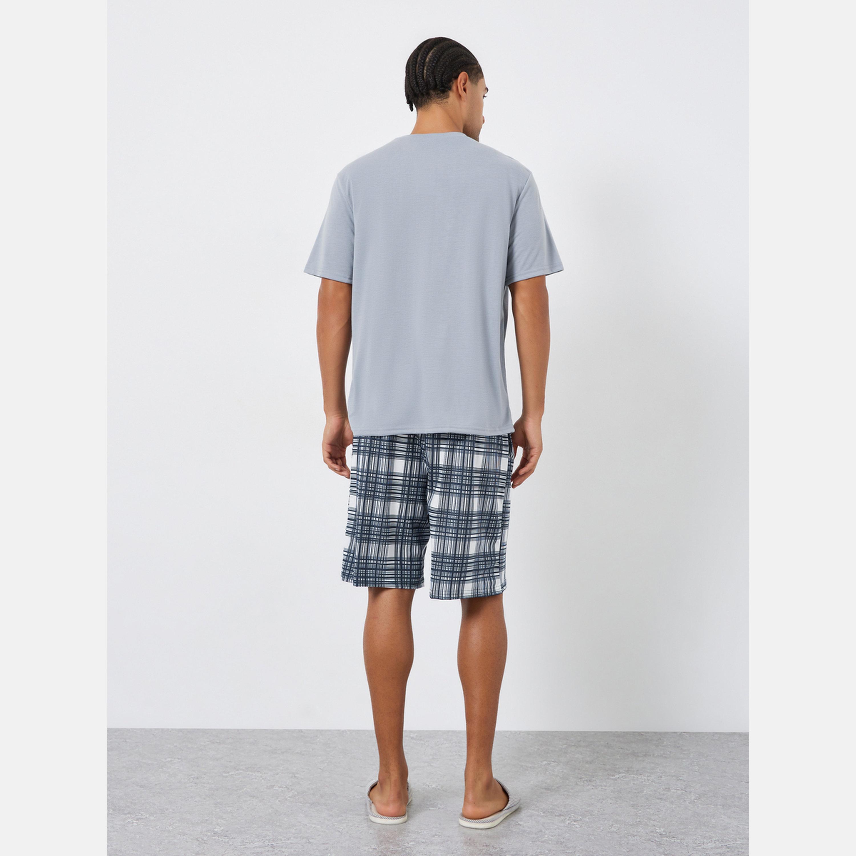 Styli Men Checked Relaxed Fit T-Shirt and Shorts Set-men-clothing-nightwear-sets-image-5
