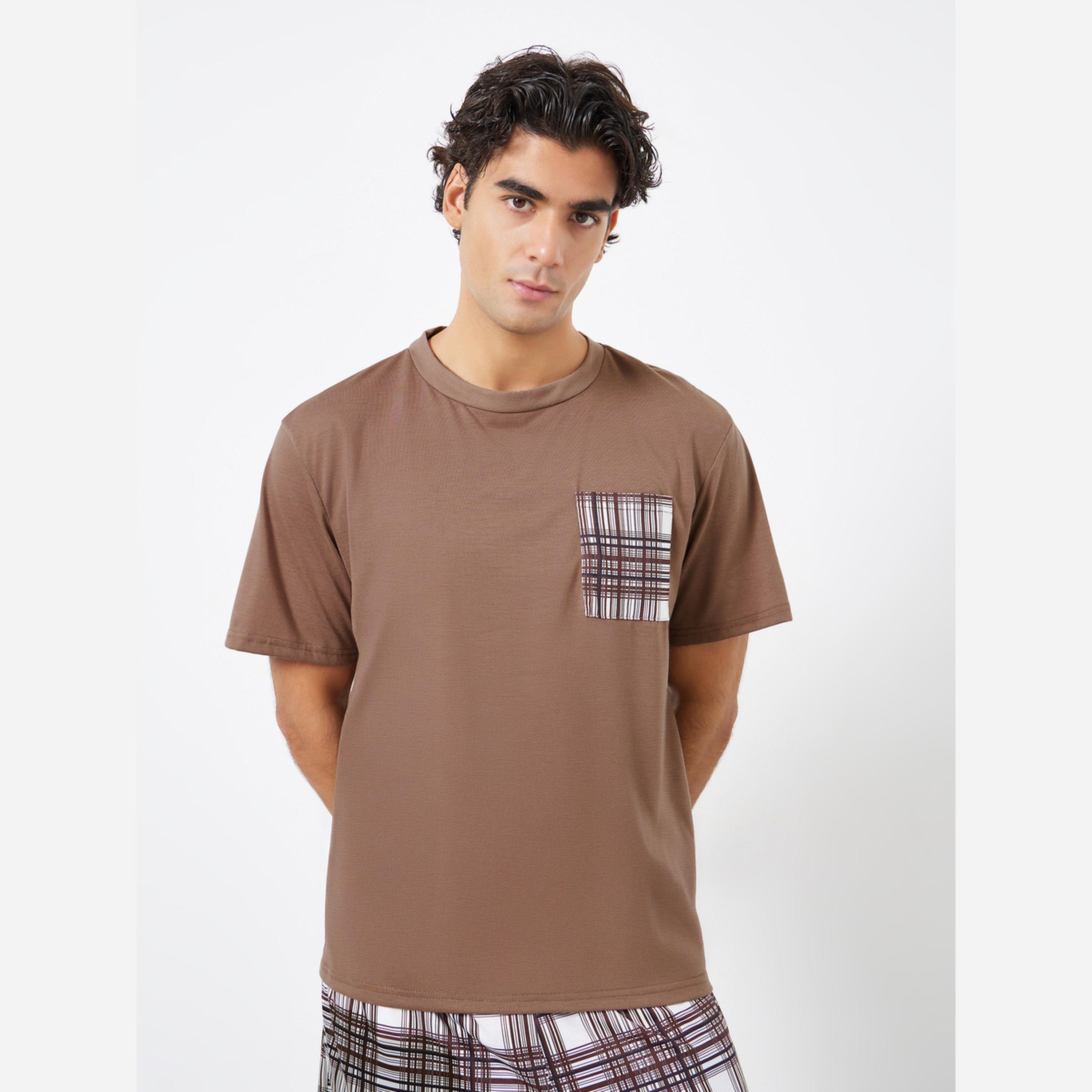 Styli Men Checked Relaxed Fit T-Shirt and Shorts Set-men-clothing-nightwear-sets-image-2