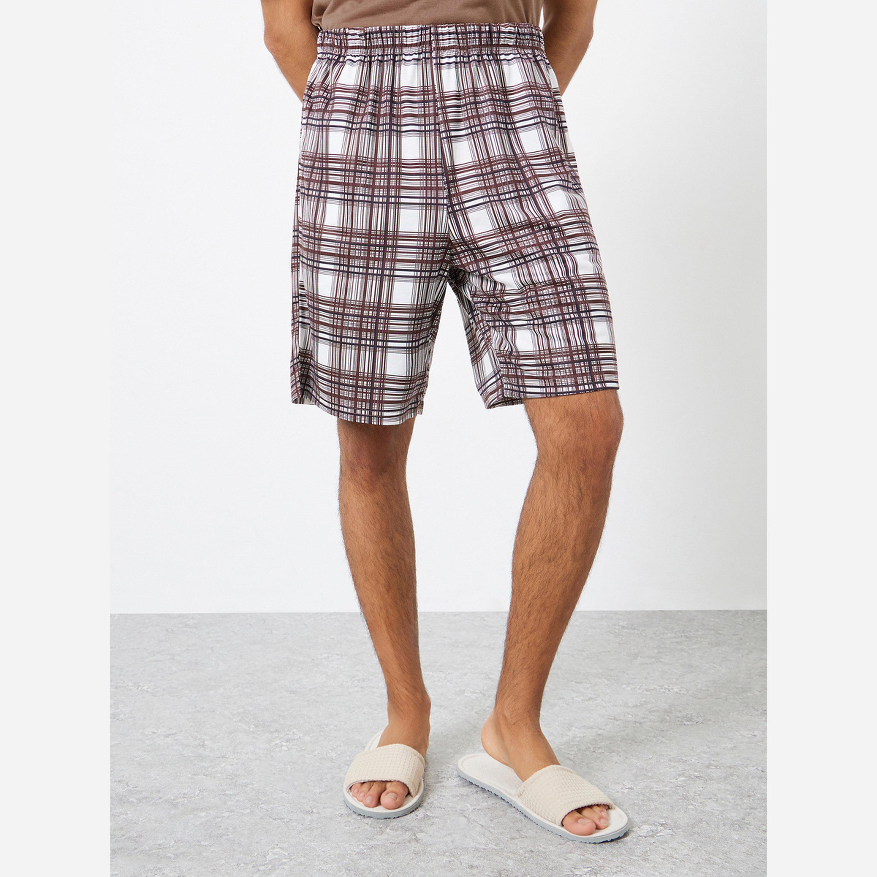 Styli Men Checked Relaxed Fit T-Shirt and Shorts Set-men-clothing-nightwear-sets-image-4