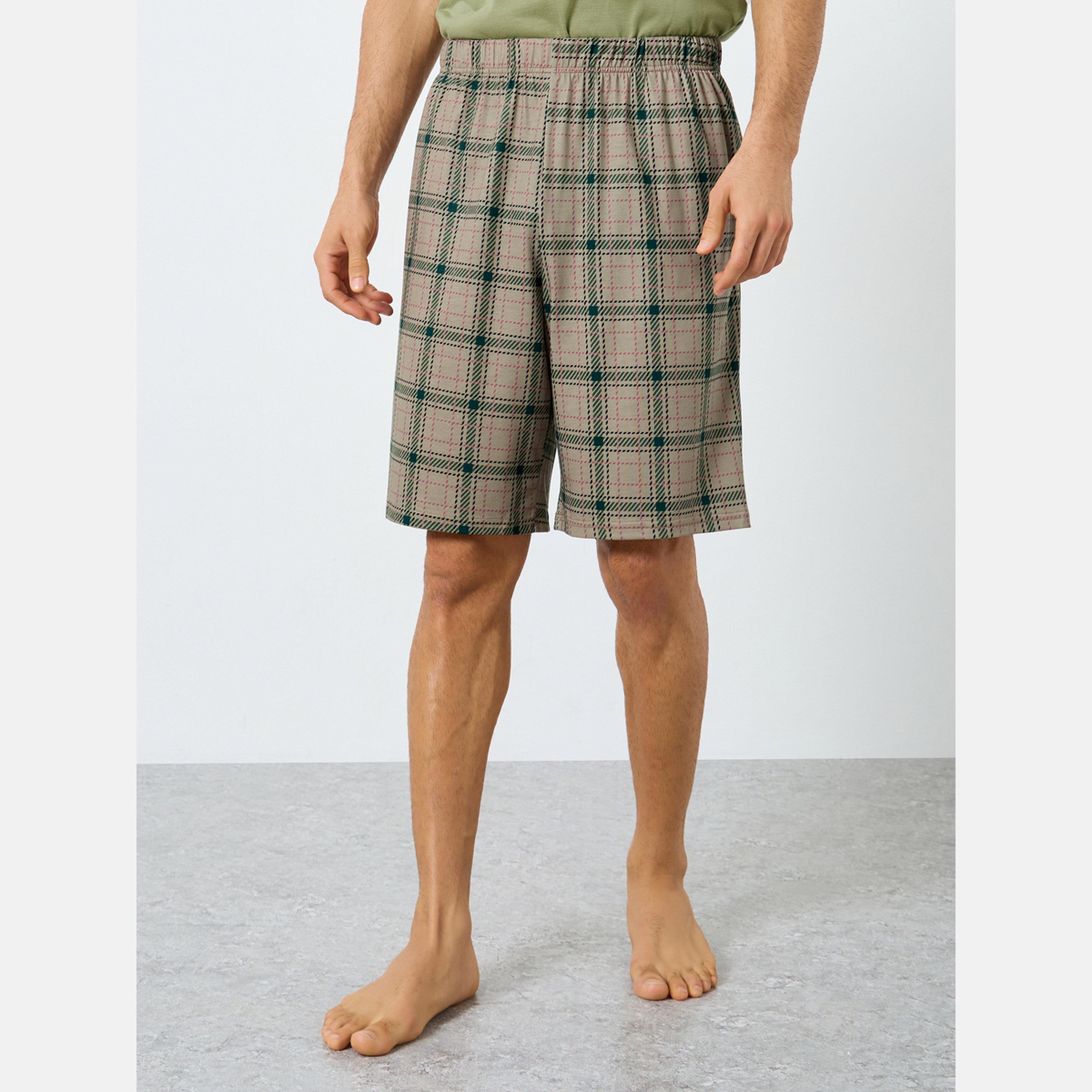 Styli Men Relaxed Fit Pocket T-Shirt and Checked Shorts Set-men-clothing-nightwear-sets-image-5