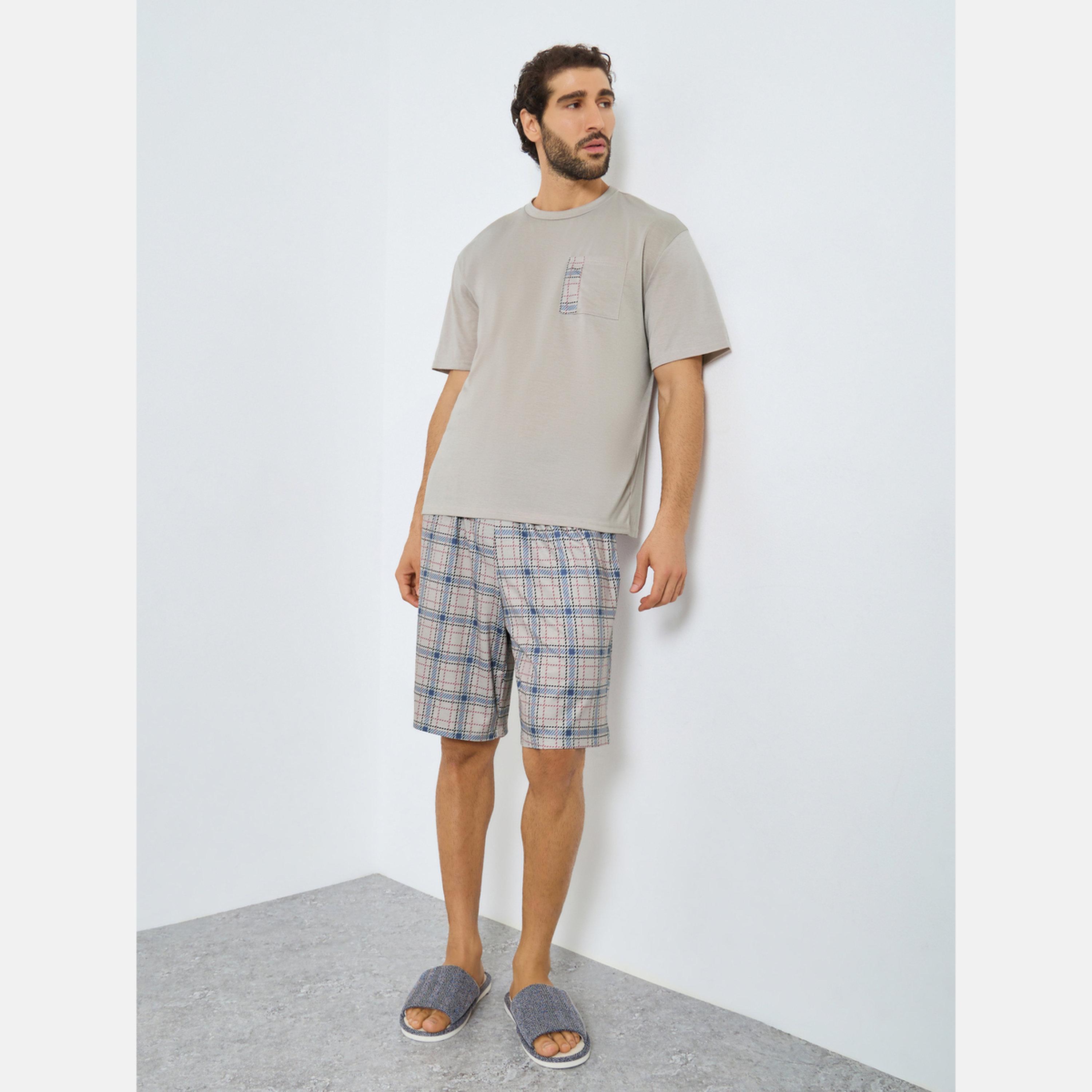 Styli Men Relaxed Fit Minimal Print T-Shirt and Shorts Set-men-clothing-nightwear-sets-image-1