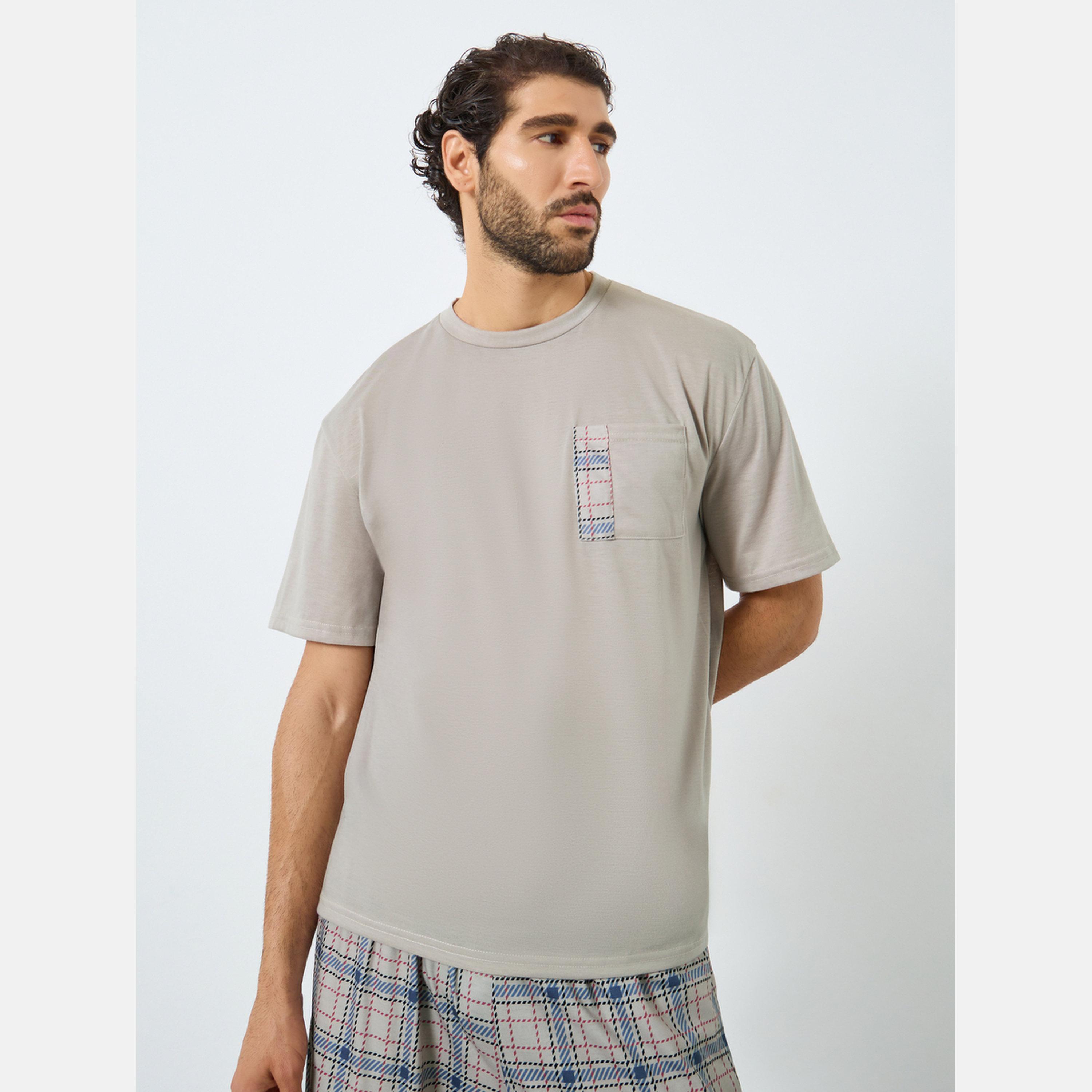 Styli Men Relaxed Fit Minimal Print T-Shirt and Shorts Set-men-clothing-nightwear-sets-image-2