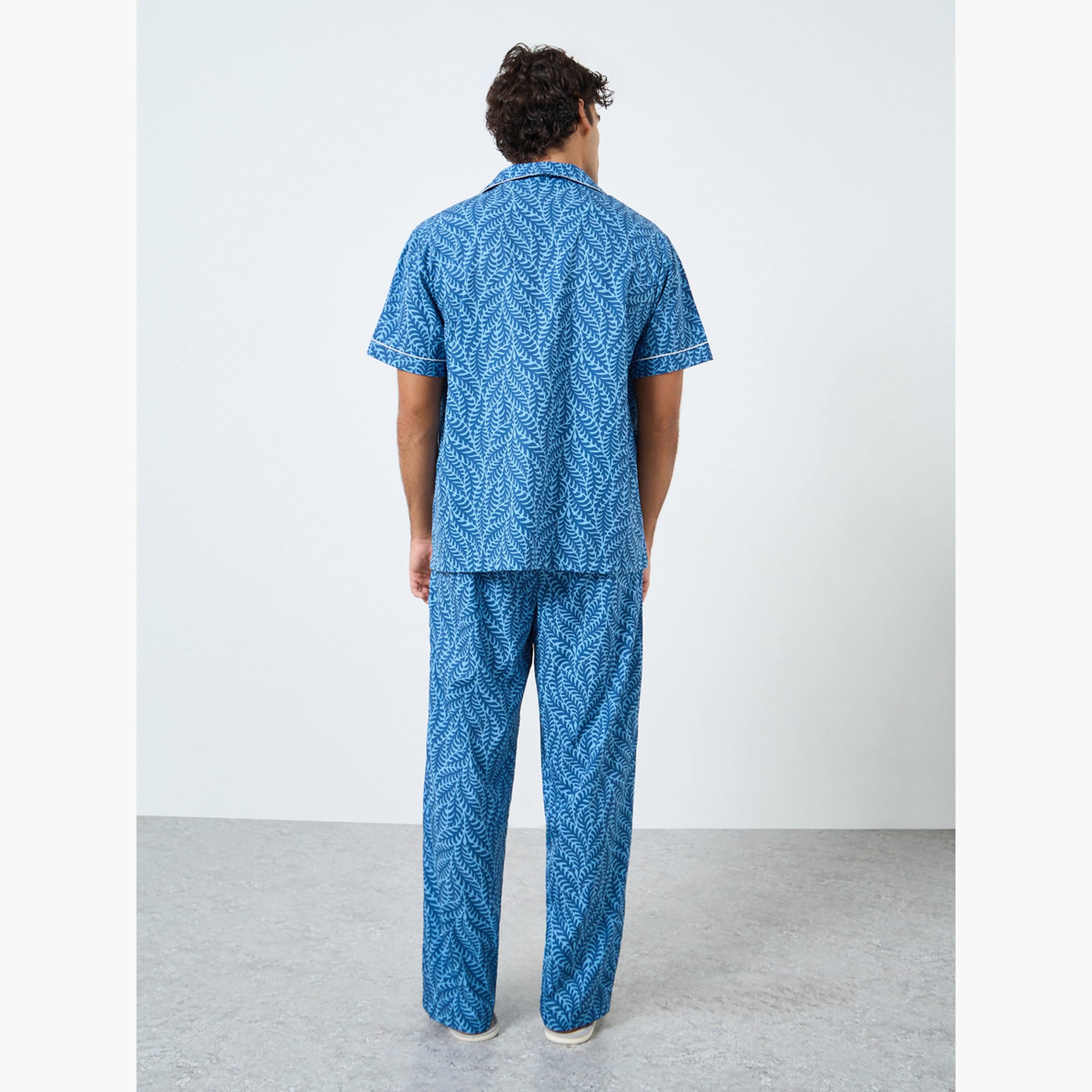 ستايلي - بيجاما رجالي مريحة بطبعة أوراق الشجر-men-clothing-nightwear-sets-image-3