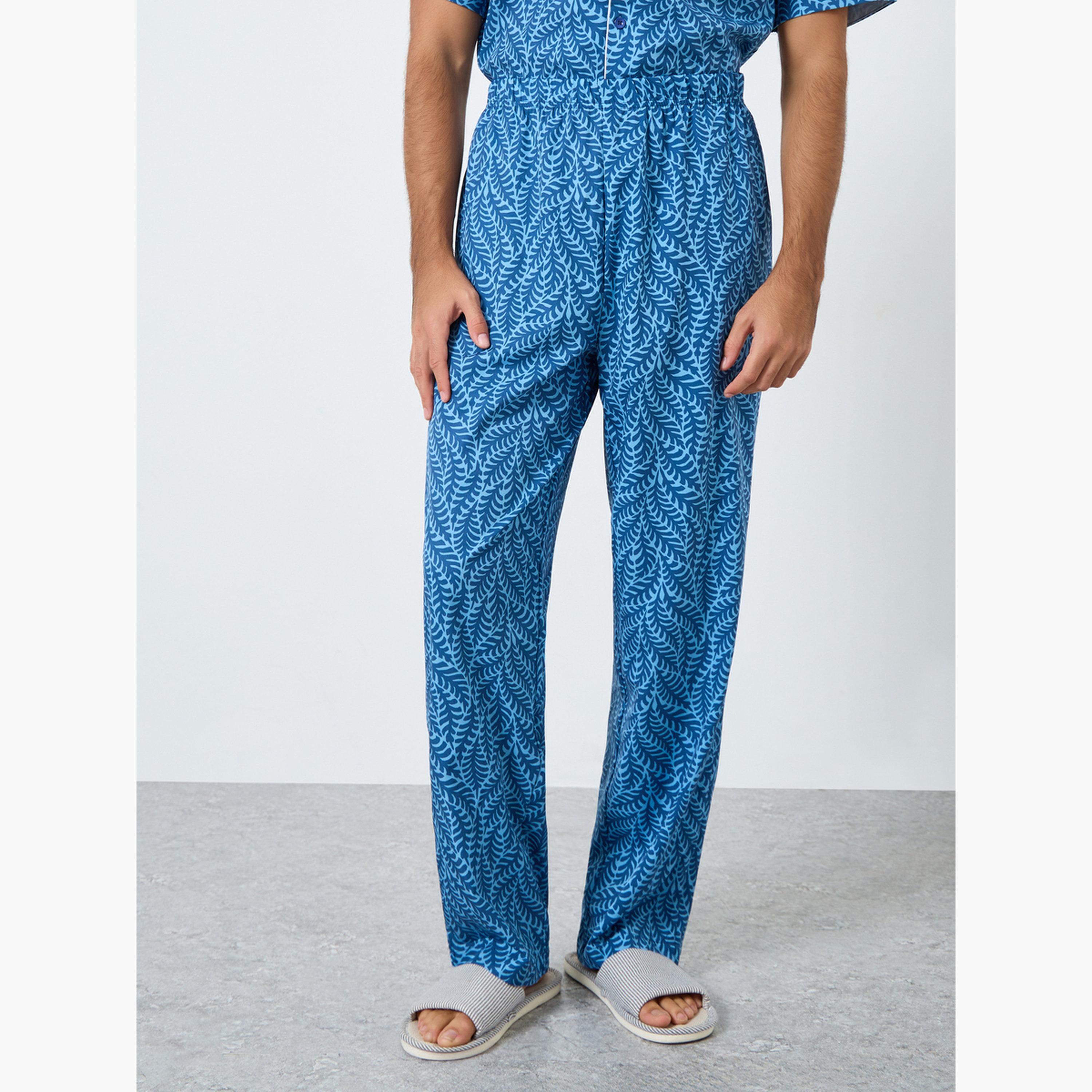 Styli Men Leaf Print Relaxed Fit Shirt and Pyjama Set-men-clothing-nightwear-sets-image-4