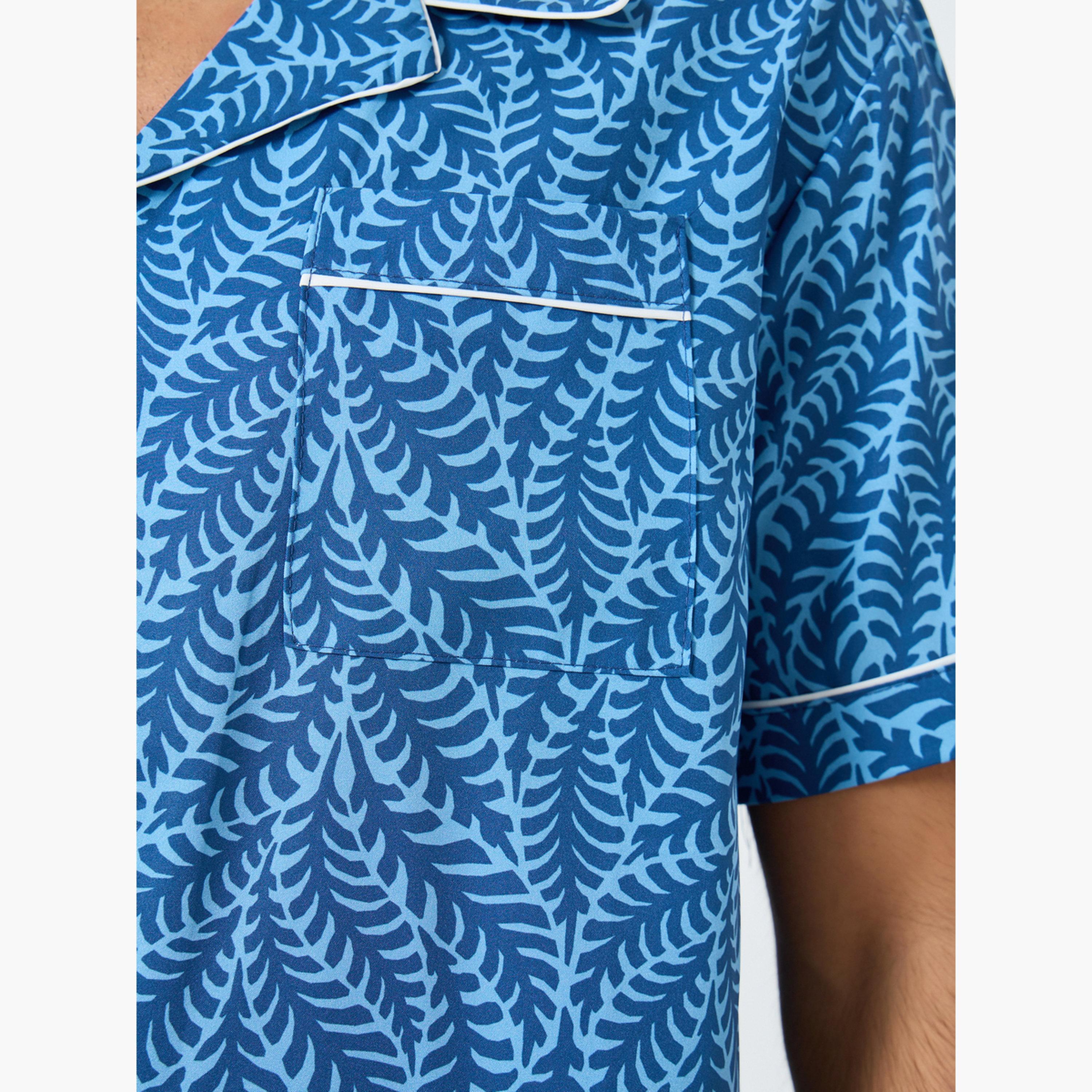 Styli Men Leaf Print Relaxed Fit Shirt and Pyjama Set-men-clothing-nightwear-sets-image-5
