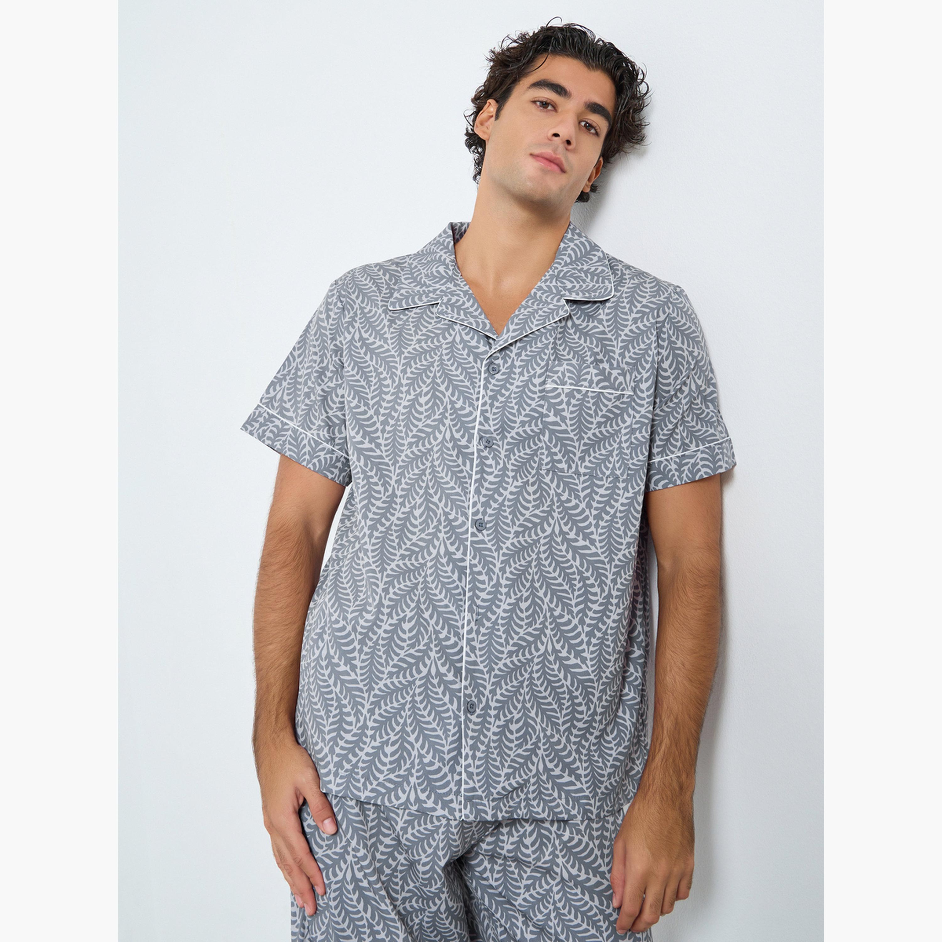 ستايلي - بيجاما رجالي مريحة بطبعة أوراق الشجر-men-clothing-nightwear-sets-image-2