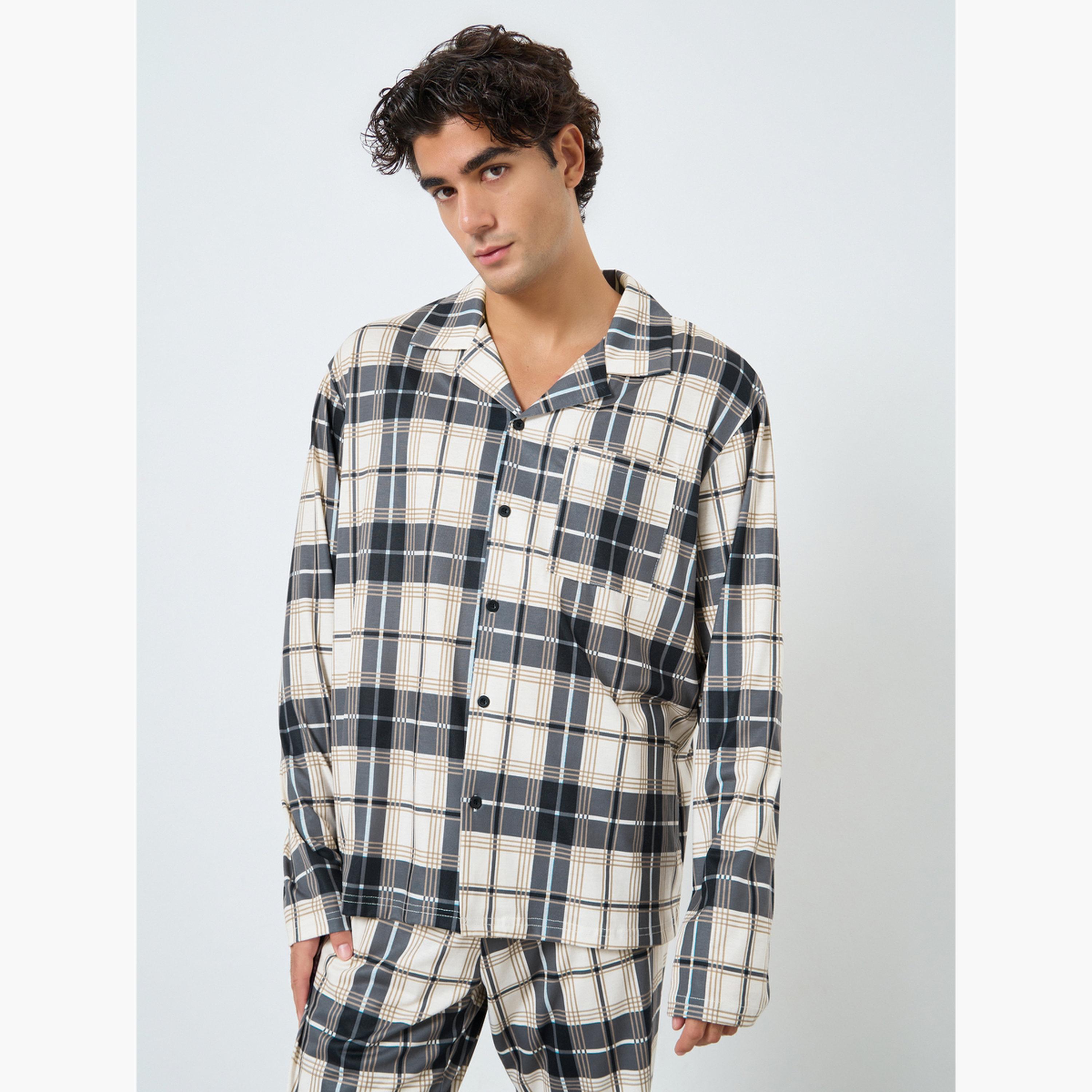 Styli Men Checked Oversized Shirt and Pyjama Set-men-clothing-nightwear-sets-image-2