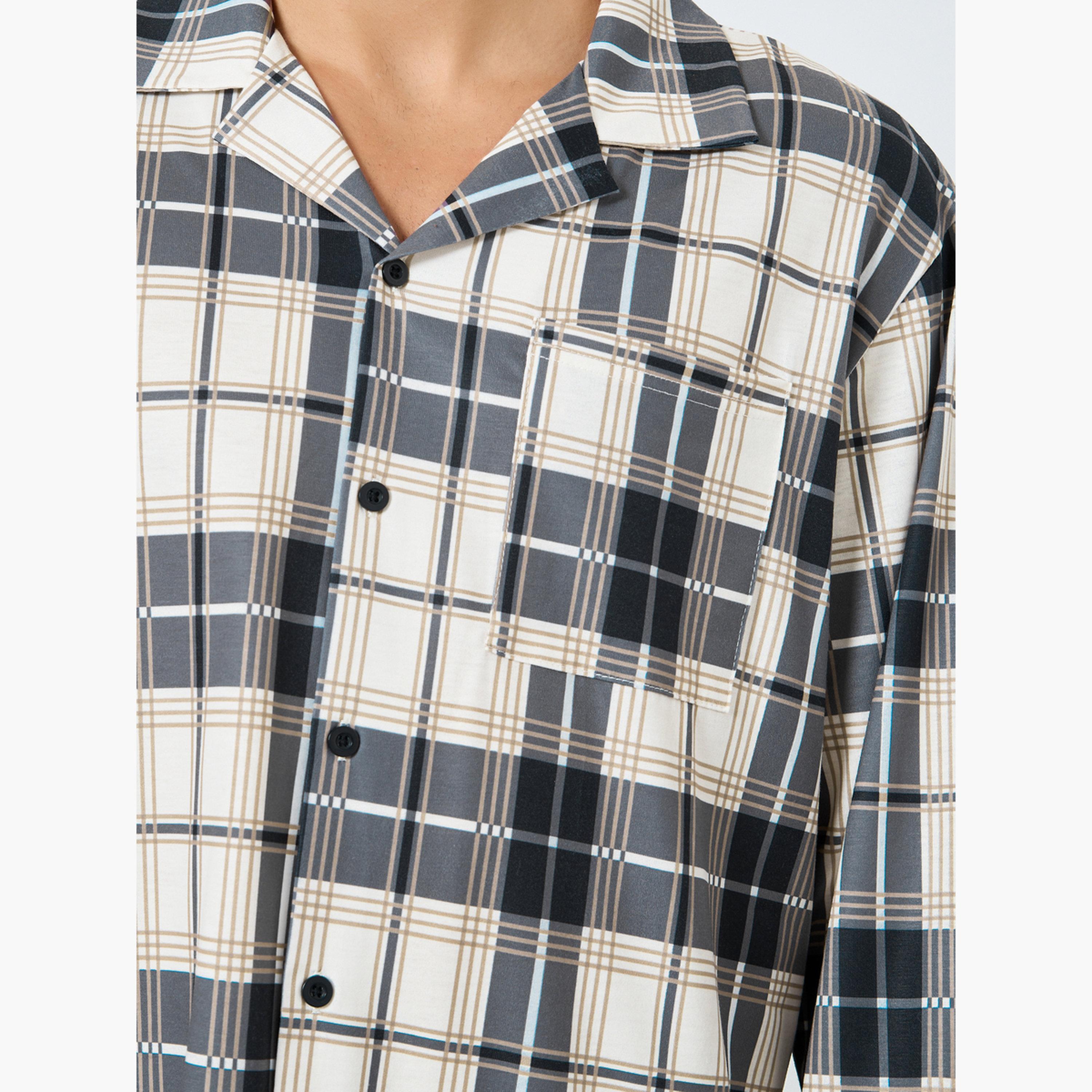 Styli Men Checked Oversized Shirt and Pyjama Set-men-clothing-nightwear-sets-image-5