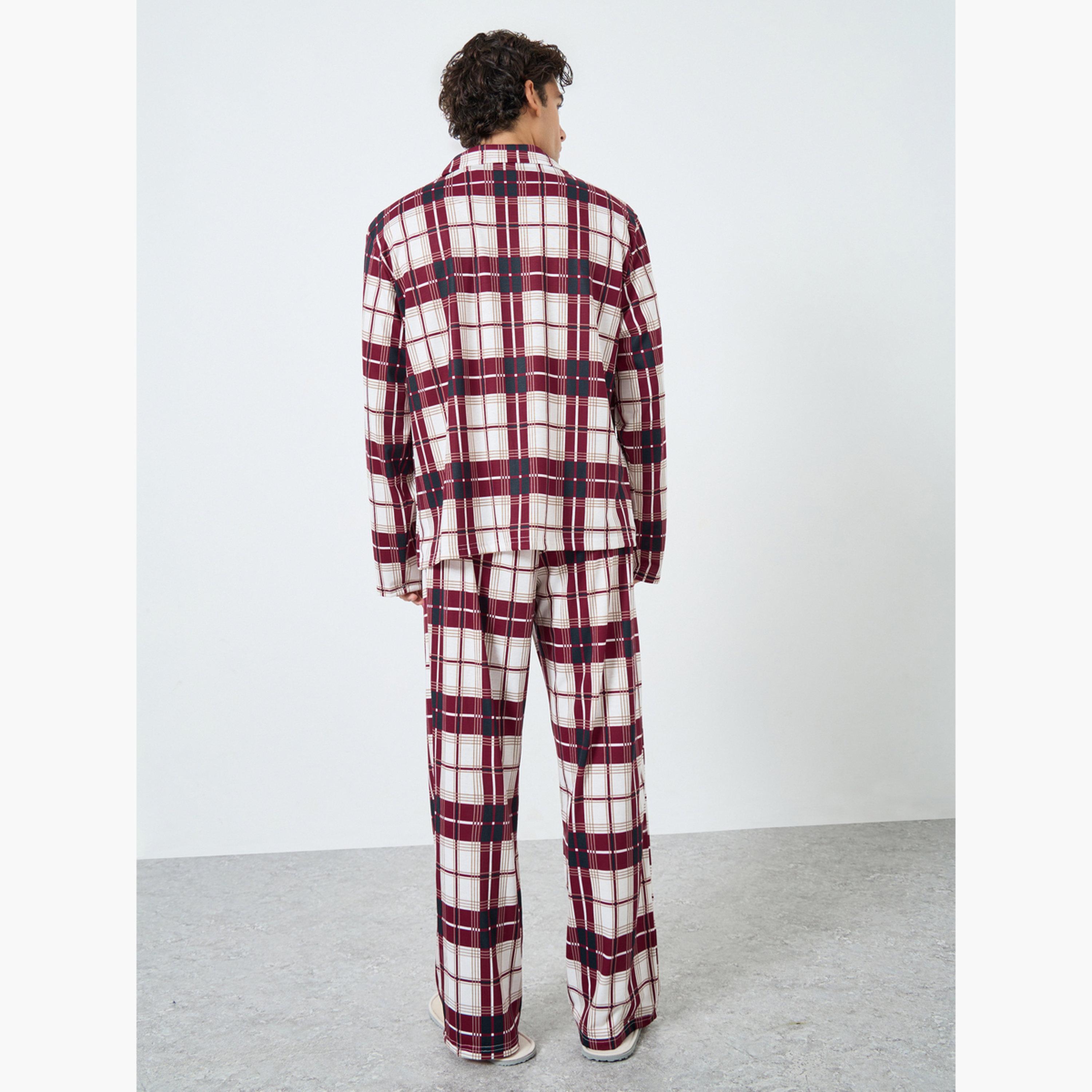 Styli Men Checked Oversized Shirt and Pyjama Set-men-clothing-nightwear-sets-image-3
