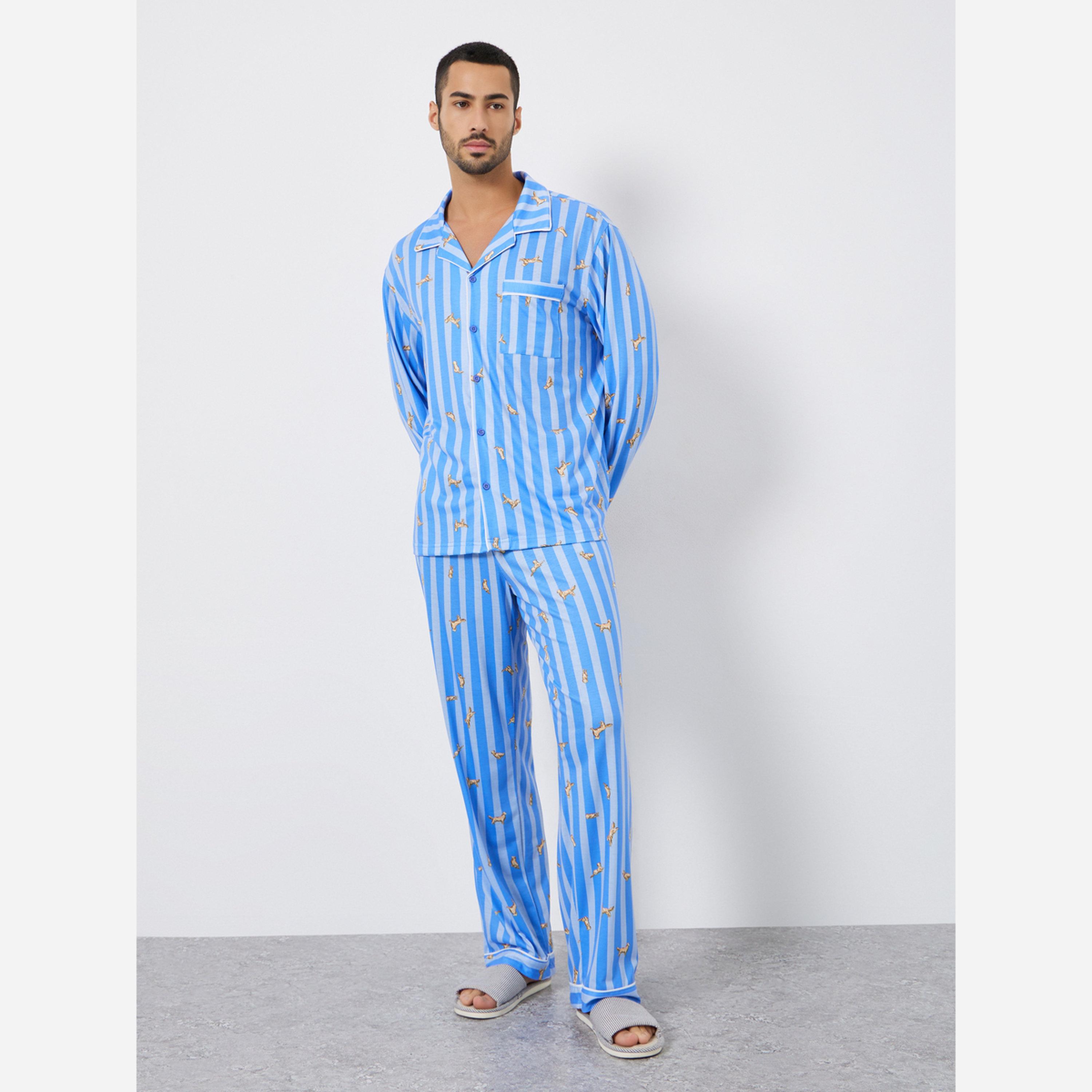 ستايلي - بيجاما رجالي مخطط مقاس واسع-men-clothing-nightwear-sets-image-1