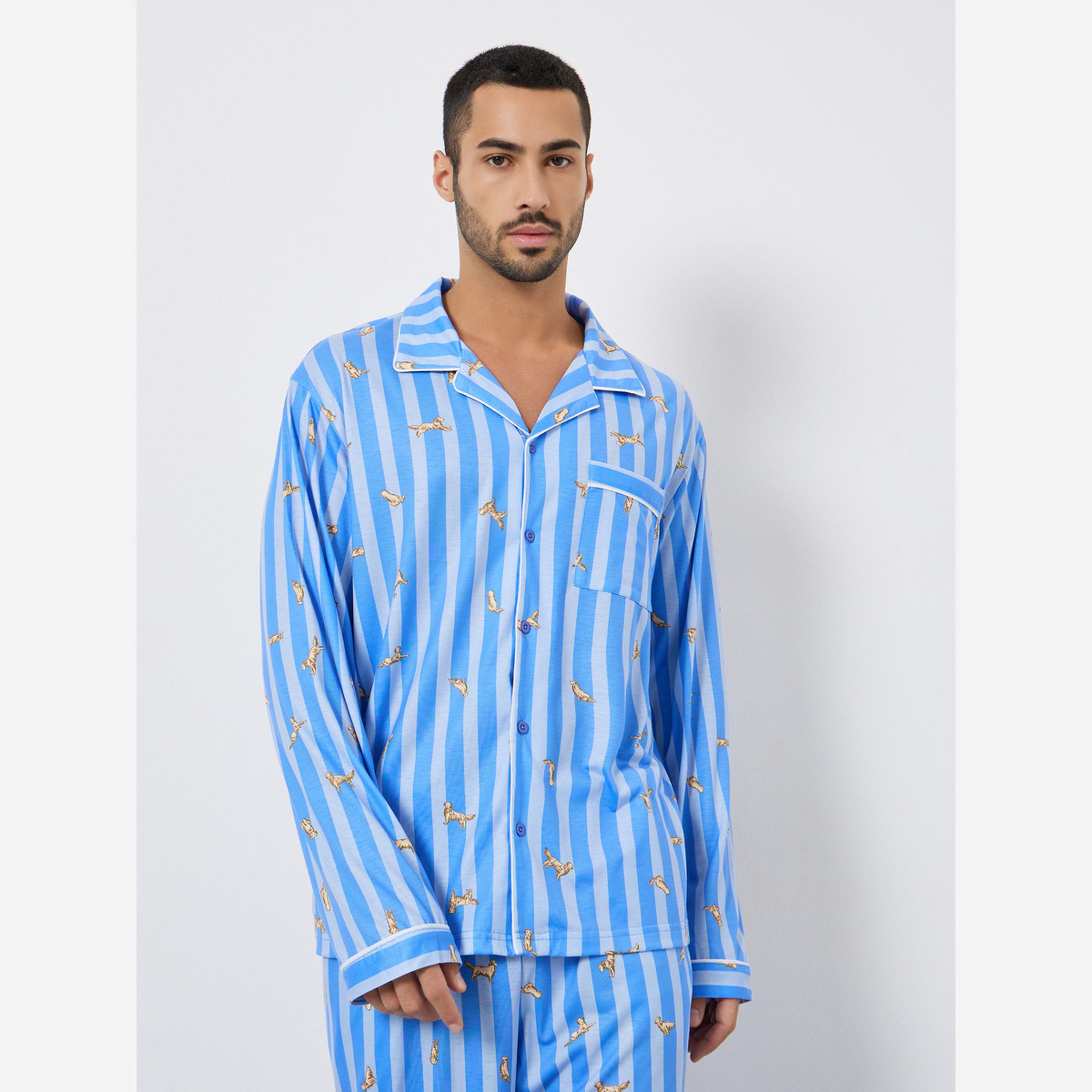 Styli Men Striped Oversized Shirt and Pyjama Set-men-clothing-nightwear-sets-image-2