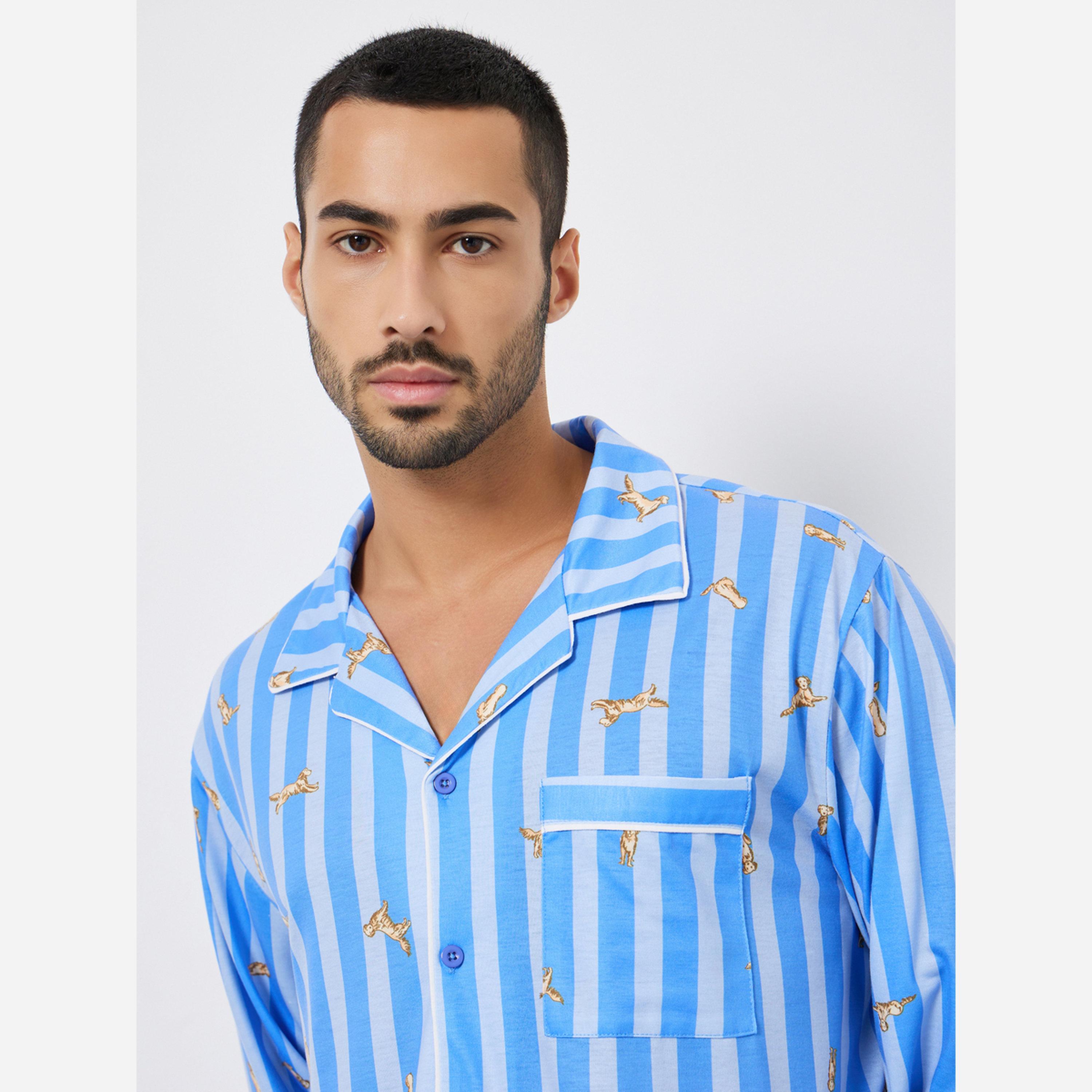 Styli Men Striped Oversized Shirt and Pyjama Set-men-clothing-nightwear-sets-image-3