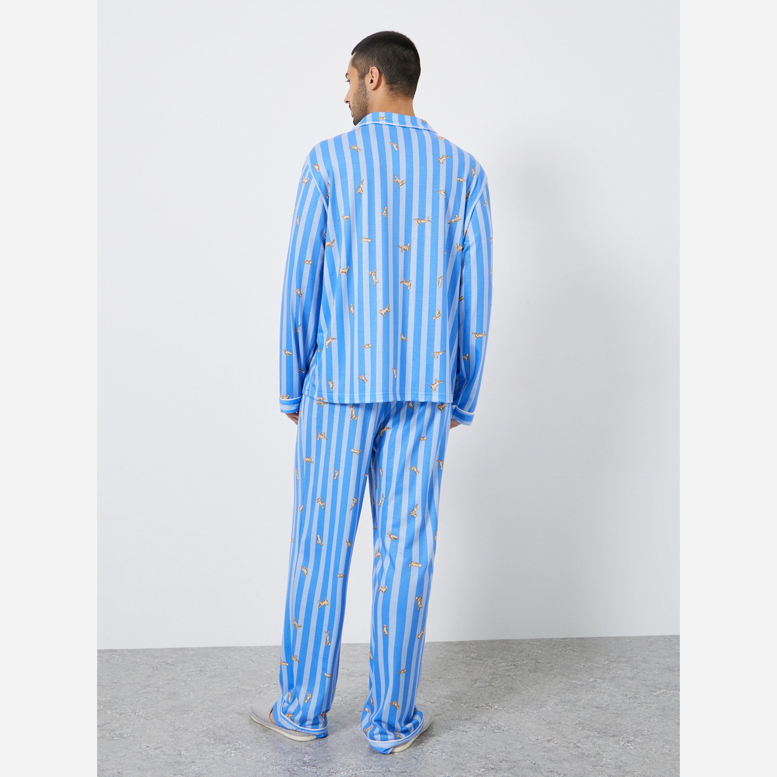 Styli Men Striped Oversized Shirt and Pyjama Set-men-clothing-nightwear-sets-image-5