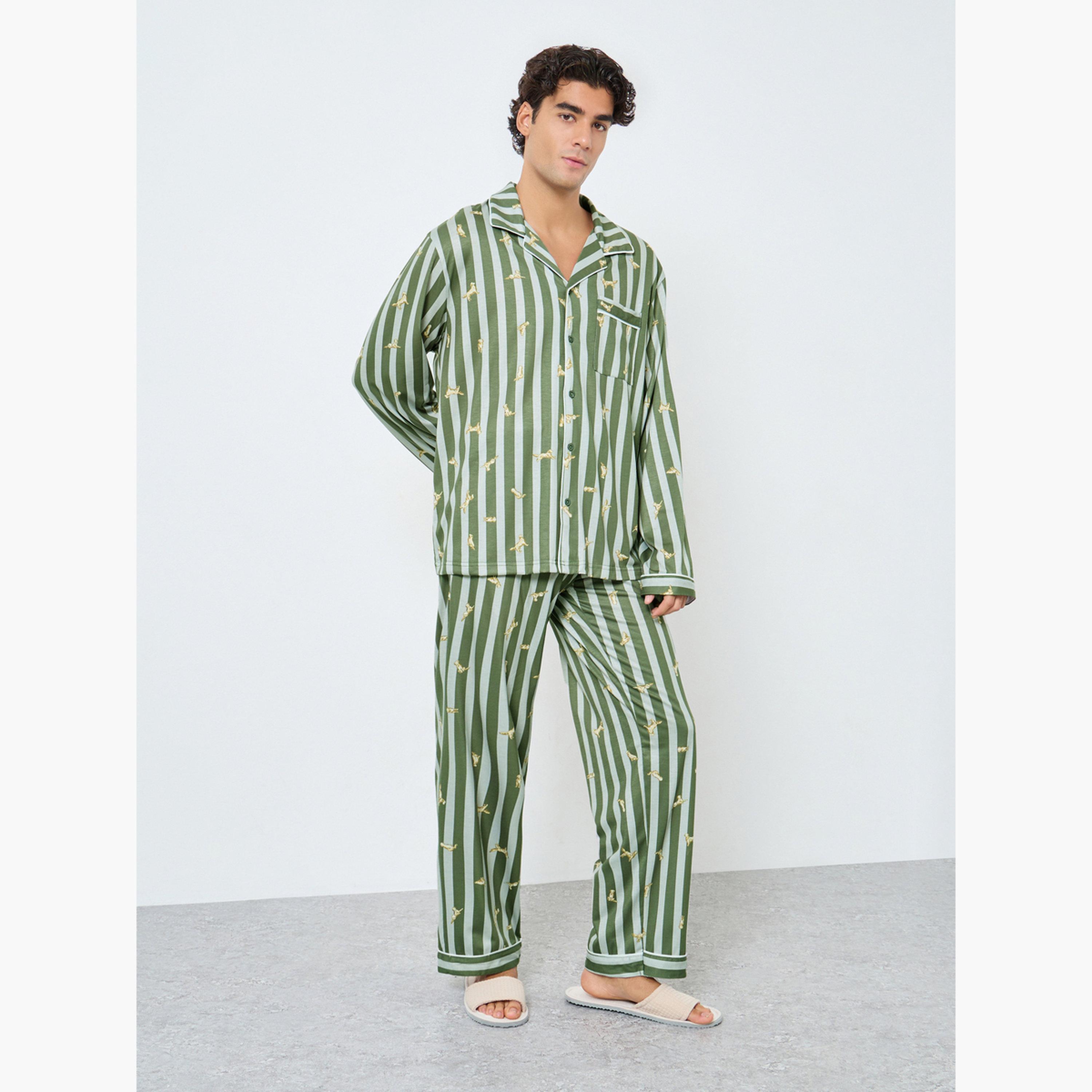 ستايلي - بيجاما مخططة للرجال مقاس واسع-men-clothing-nightwear-sets-image-1