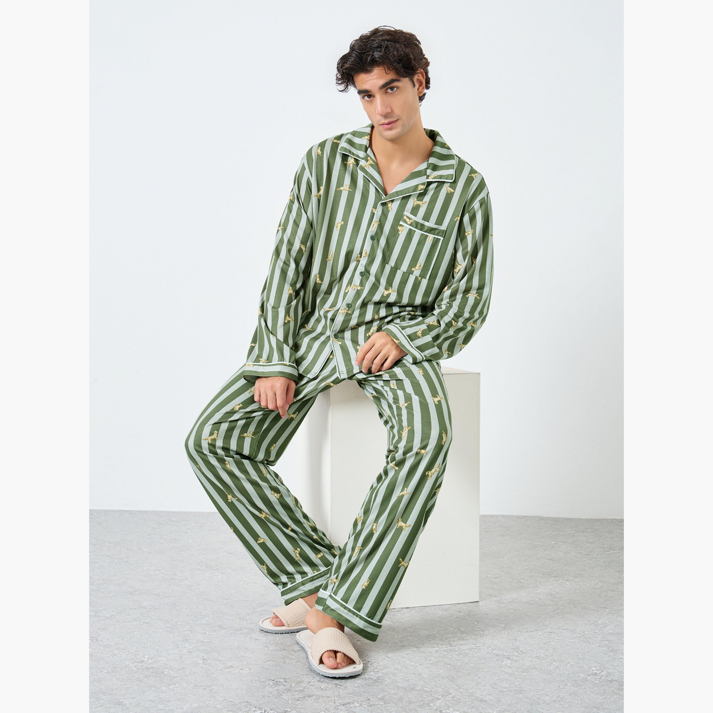 Styli Men Striped Oversized Shirt and Pyjama Set-men-clothing-nightwear-sets-image-2