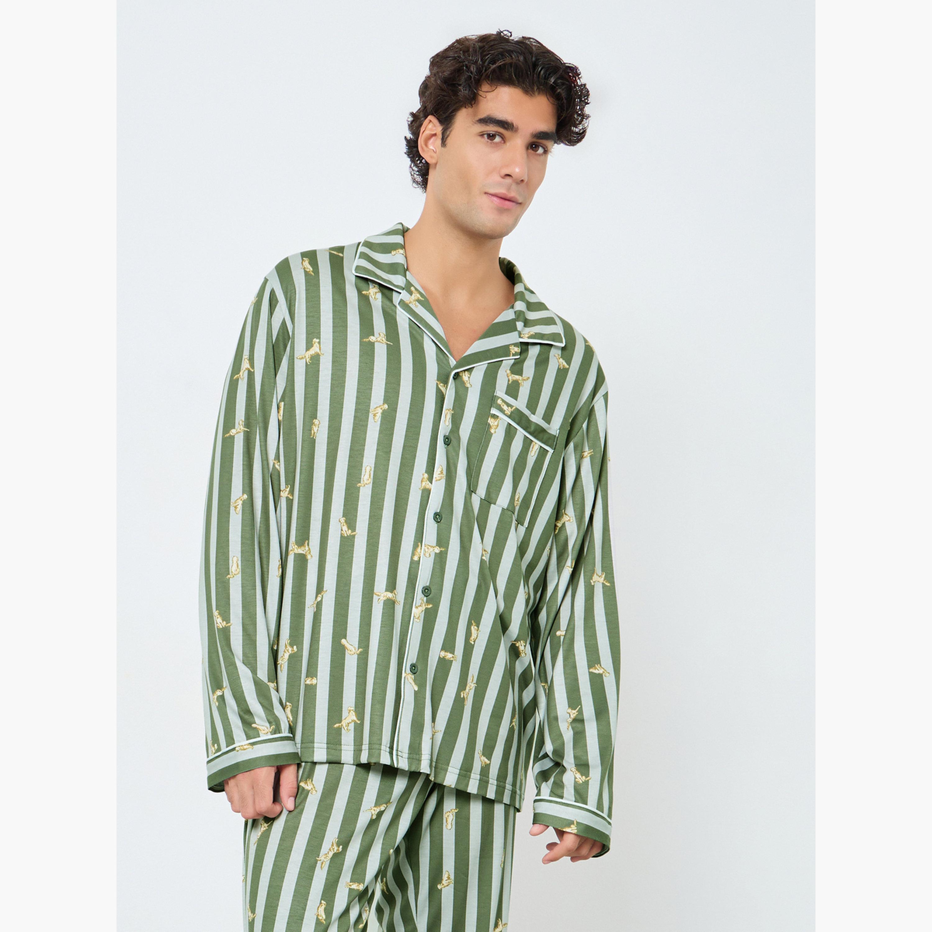 Styli Men Striped Oversized Shirt and Pyjama Set-men-clothing-nightwear-sets-image-3