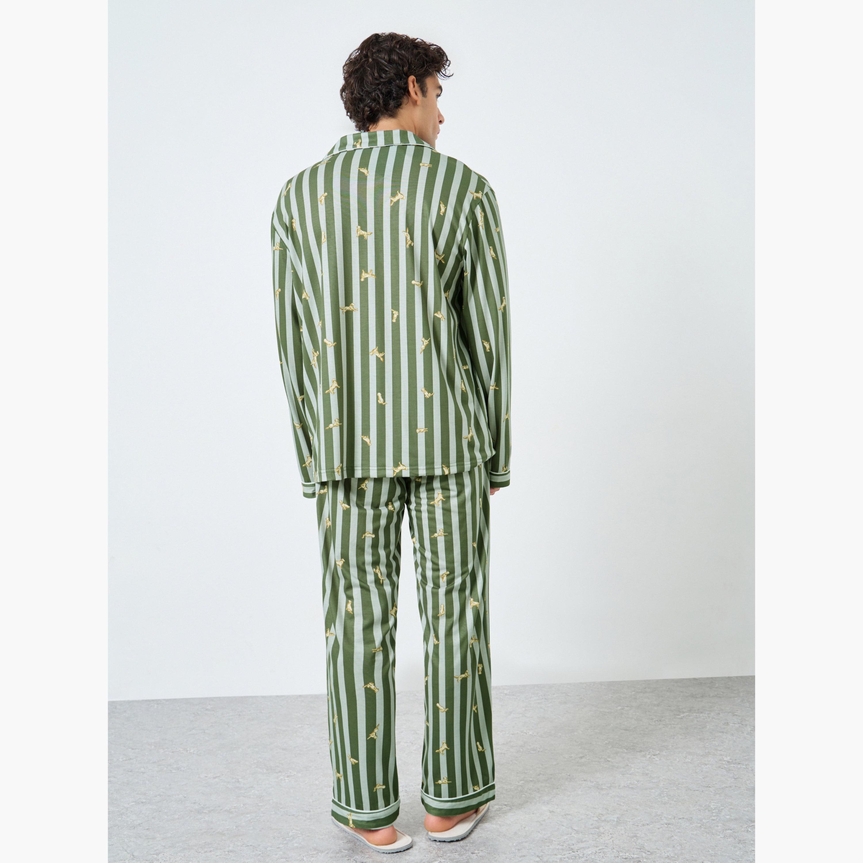 Styli Men Striped Oversized Shirt and Pyjama Set-men-clothing-nightwear-sets-image-4
