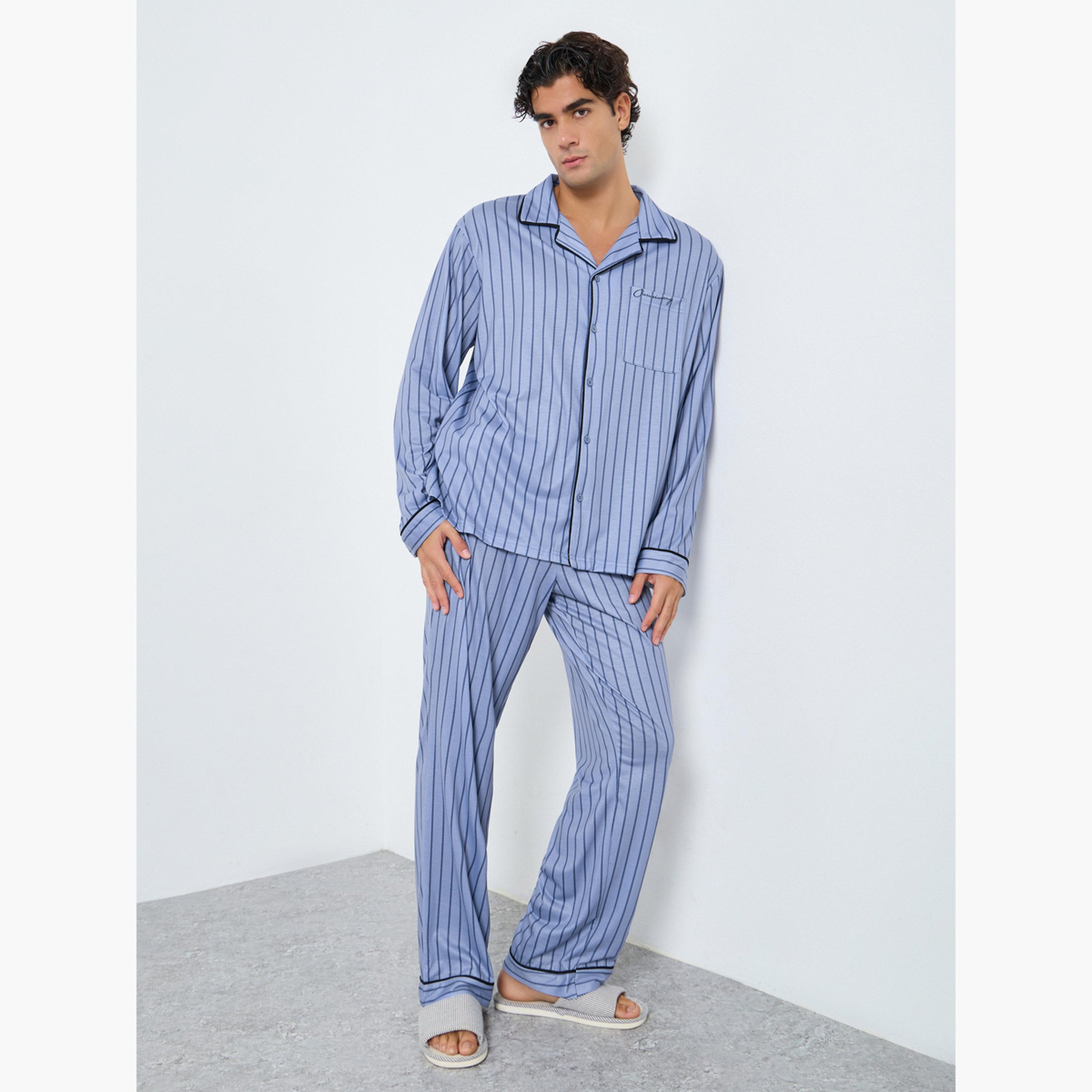Styli Men Striped Oversized Shirt and Pyjama Set-men-clothing-nightwear-sets-image-1