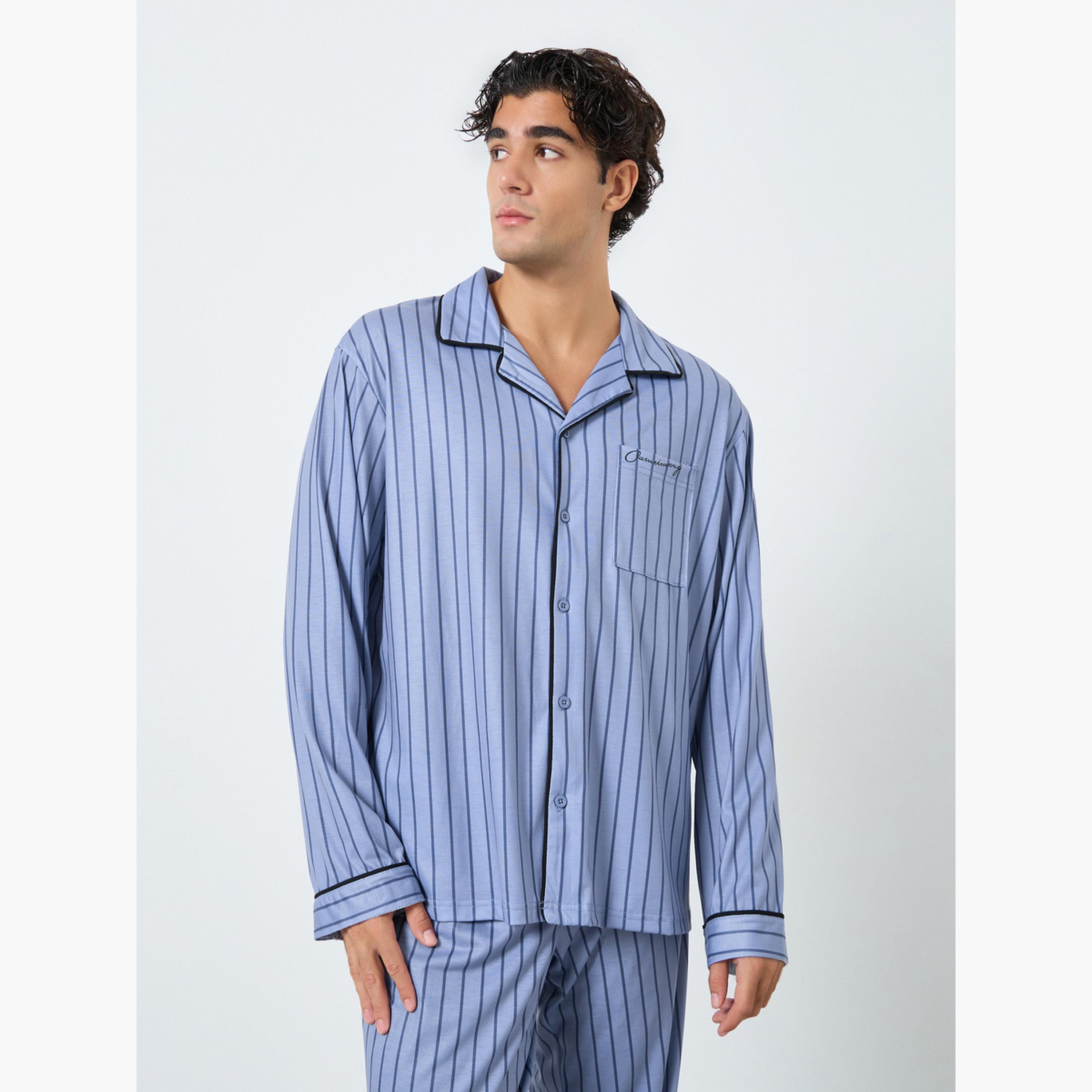 Styli Men Striped Oversized Shirt and Pyjama Set-men-clothing-nightwear-sets-image-2