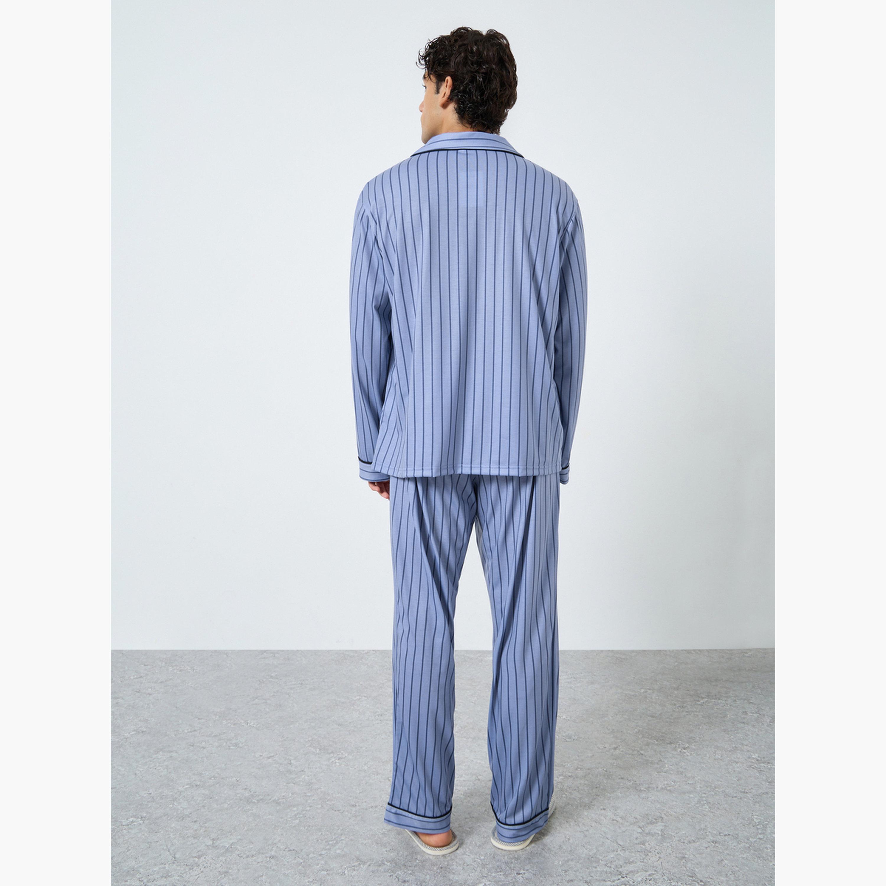 Styli Men Striped Oversized Shirt and Pyjama Set-men-clothing-nightwear-sets-image-3