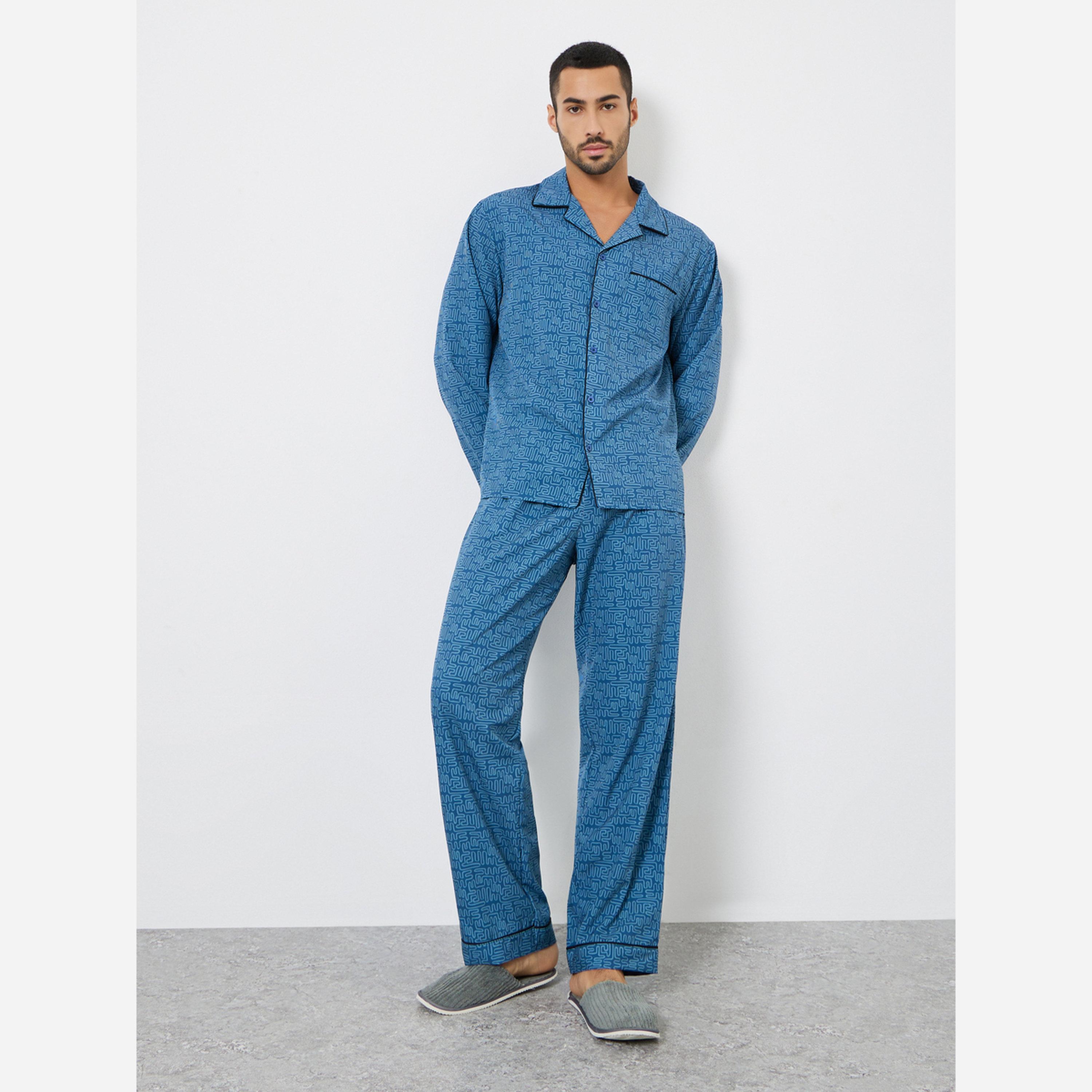 ستايلي - بيجاما قميص رجالي طبعة مقاس واسعة-men-clothing-nightwear-sets-image-1