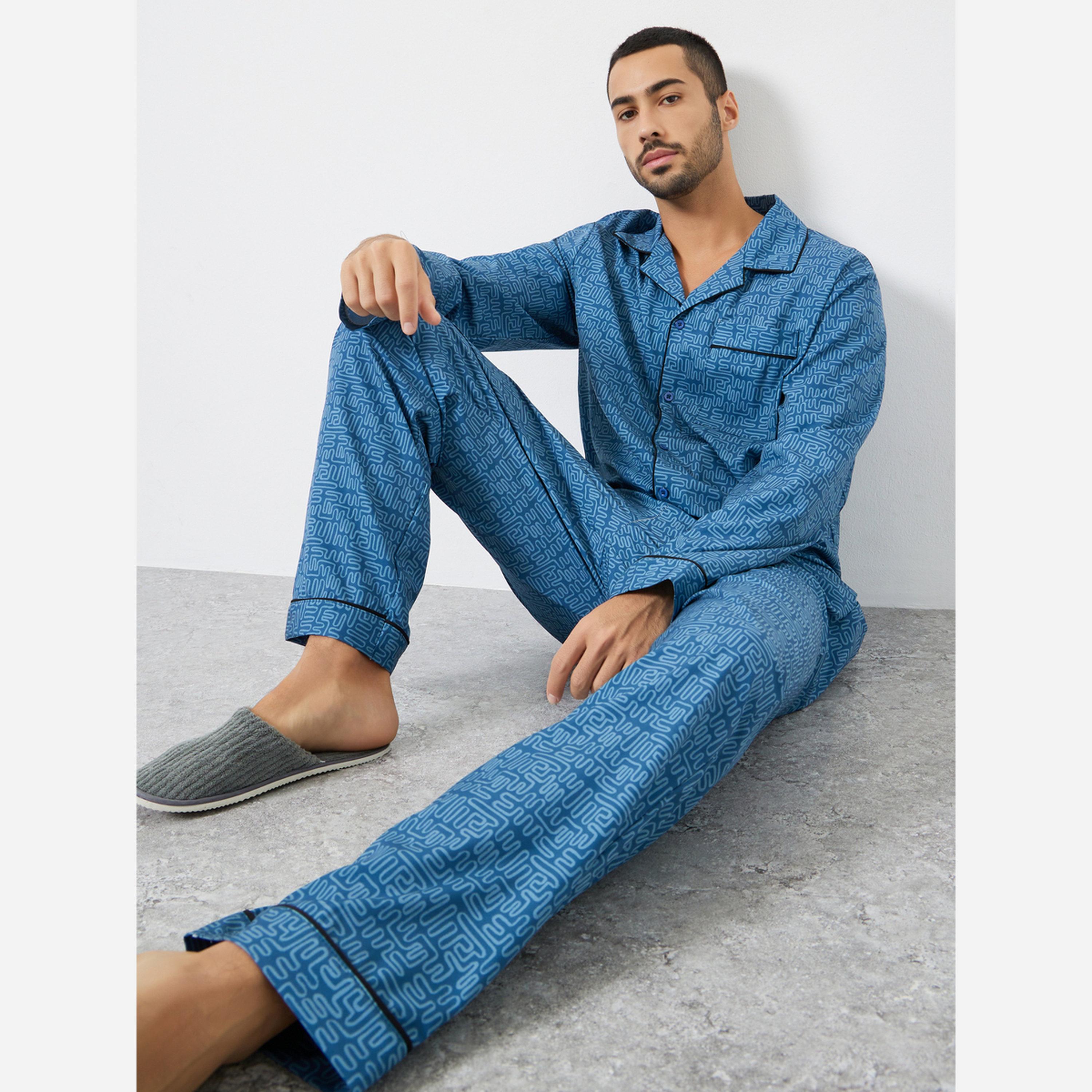 ستايلي - بيجاما قميص رجالي طبعة مقاس واسعة-men-clothing-nightwear-sets-image-2