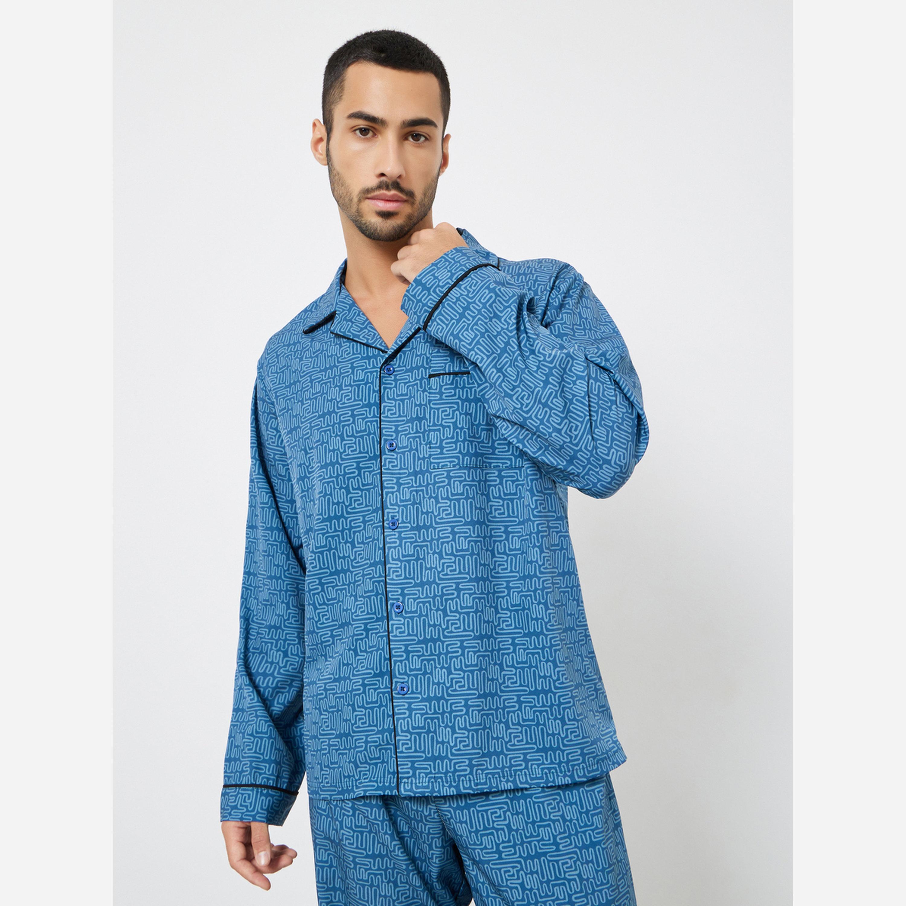 ستايلي - بيجاما قميص رجالي طبعة مقاس واسعة-men-clothing-nightwear-sets-image-3