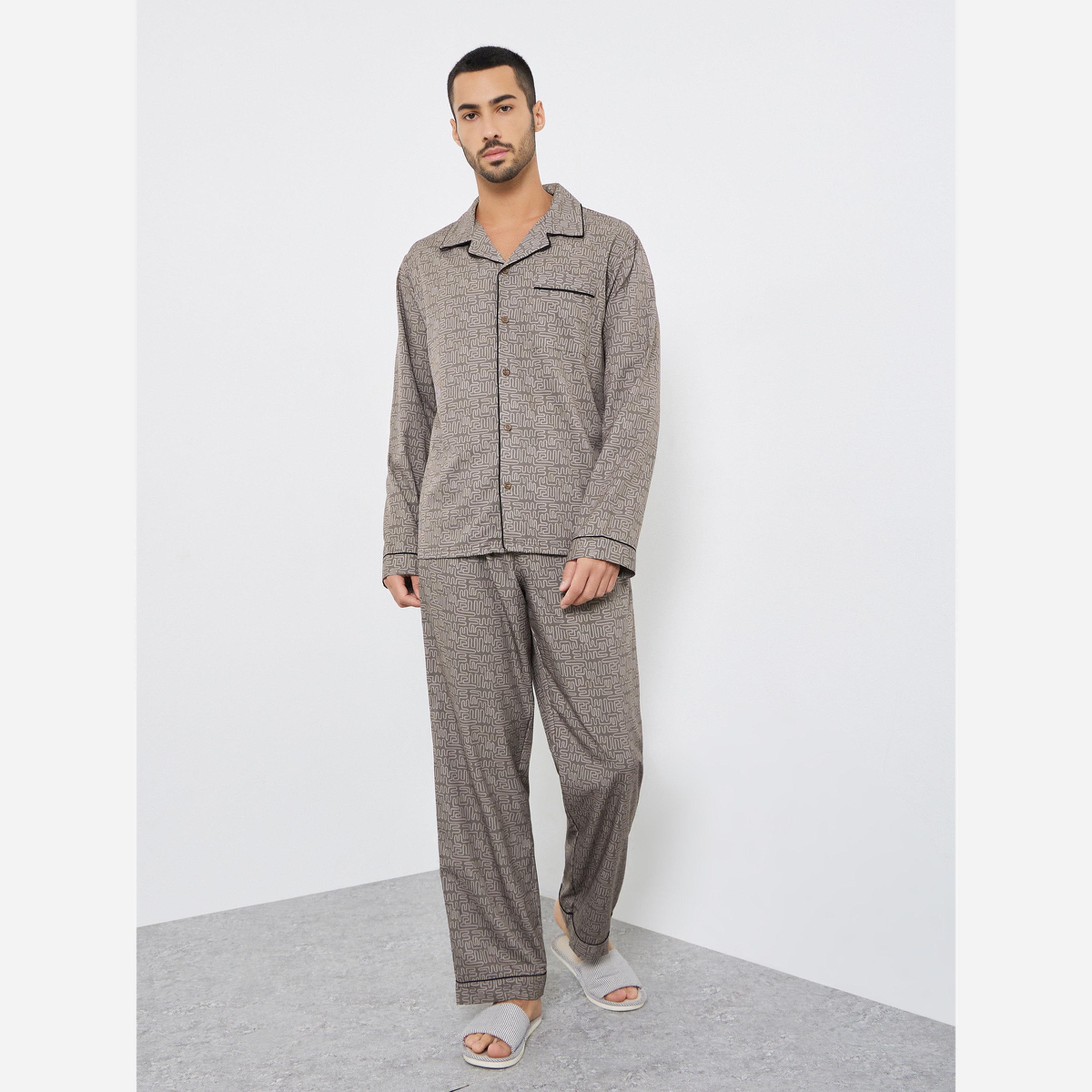 ستايلي - بيجاما قميص رجالي طبعة مقاس واسعة-men-clothing-nightwear-sets-image-1