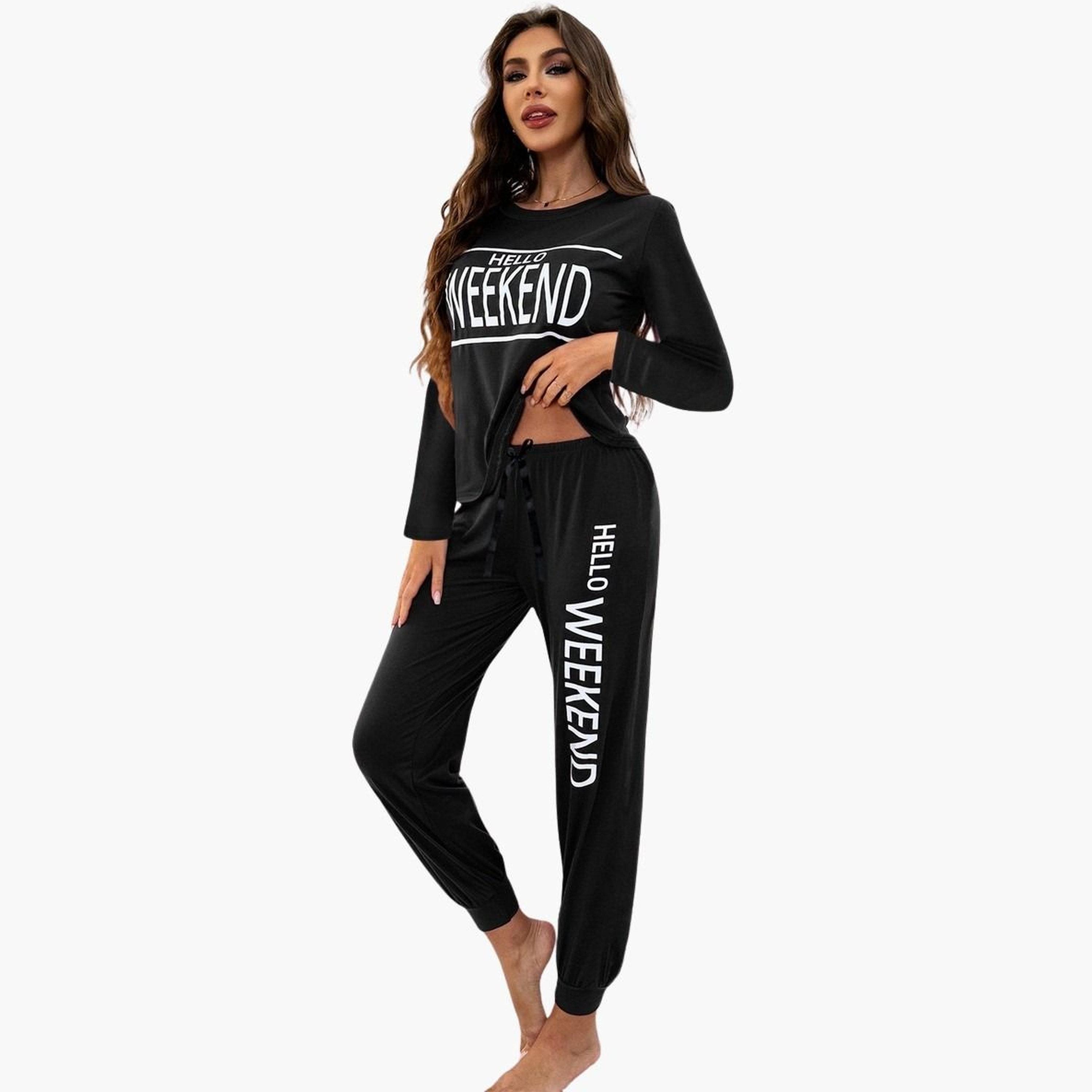 Take Two Slogan Print T-Shirt and Cuffed Pyjama Set-women-clothing-nightwear-pyjamas-longsets-image-1