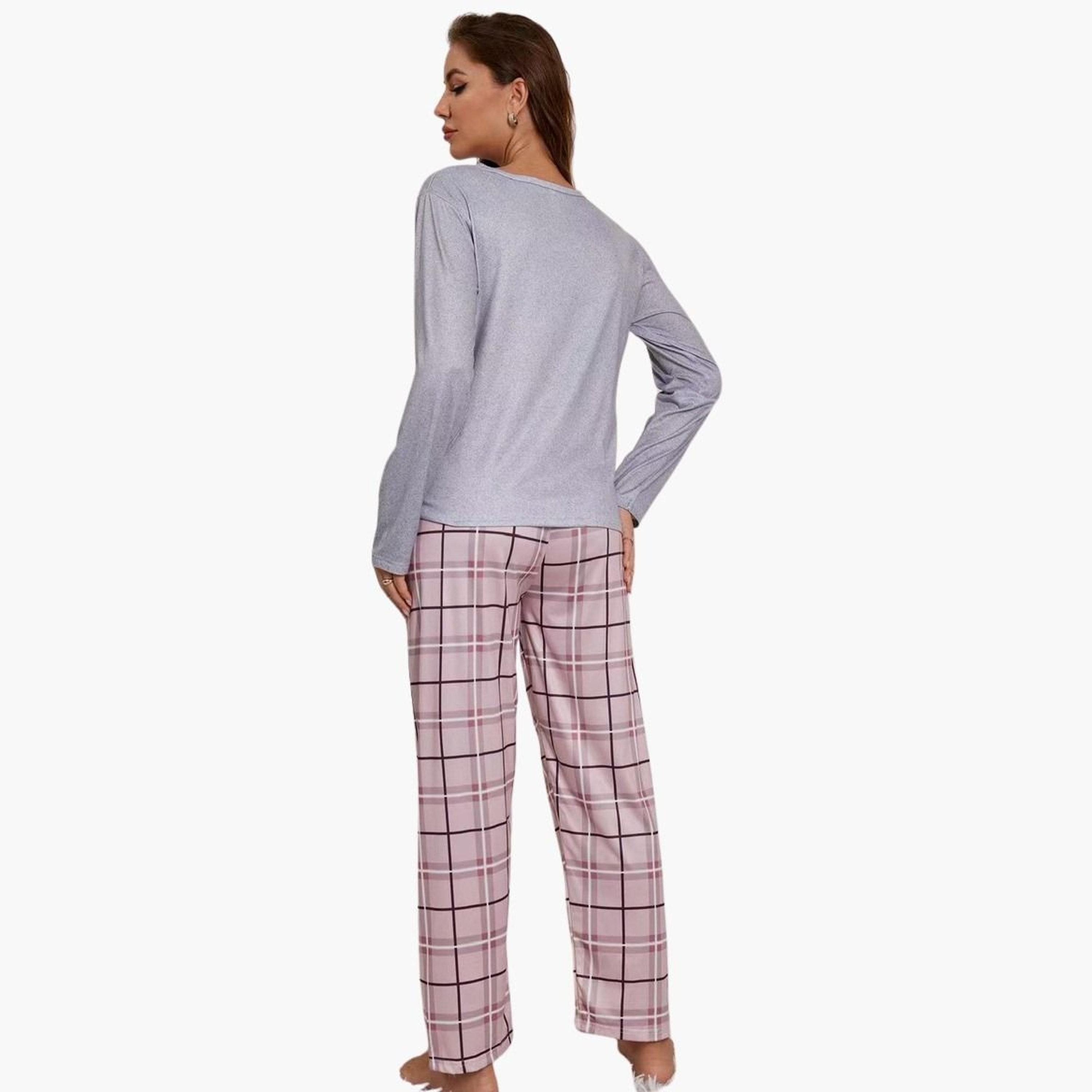Take Two Printed Long Sleeve T-Shirt and Checked Pyjama Set-women-clothing-nightwear-pyjamas-longsets-image-4