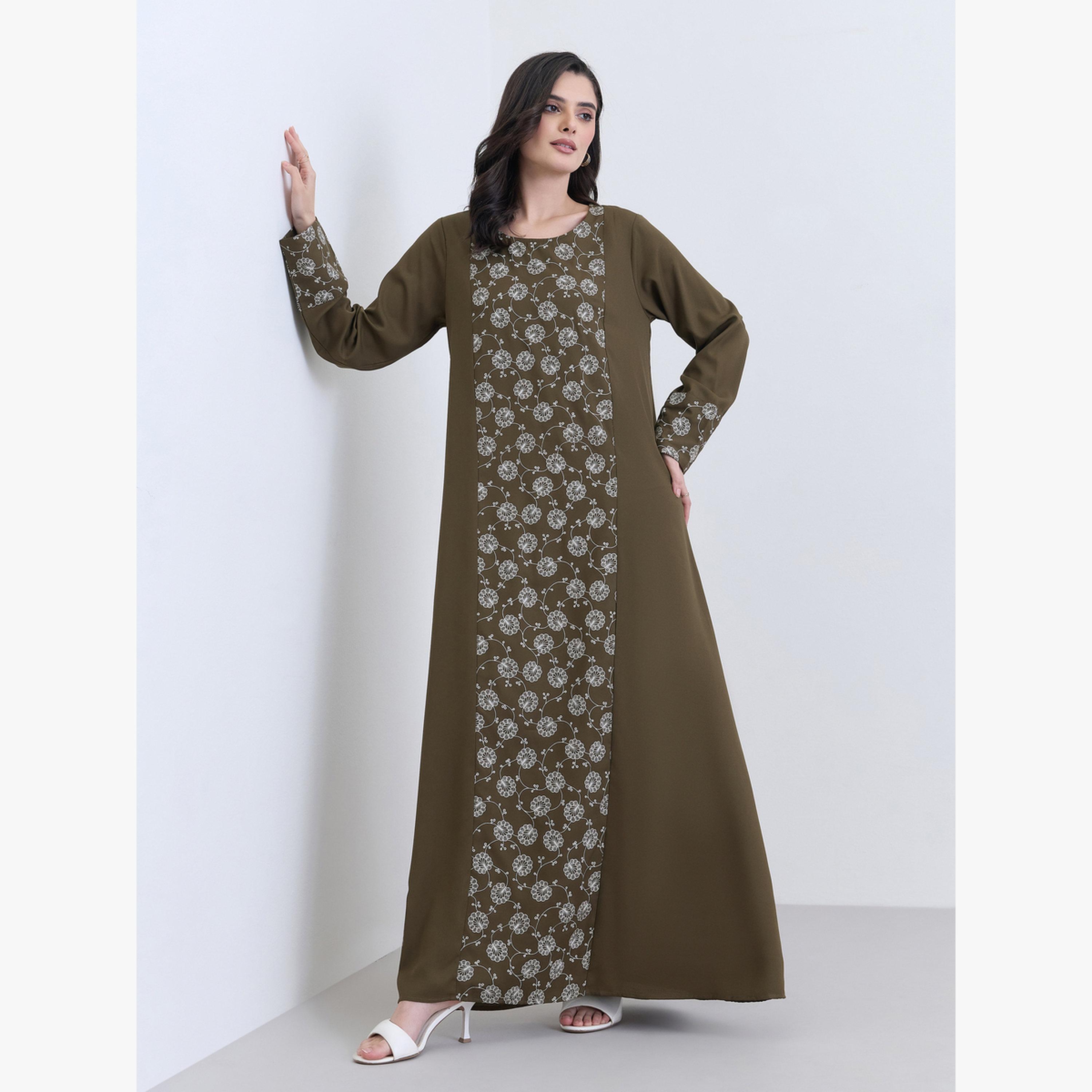 Amirah X Styli Floral Print Center Panel Jalabiya-women-arabicclothing-jalabiyas-image-1
