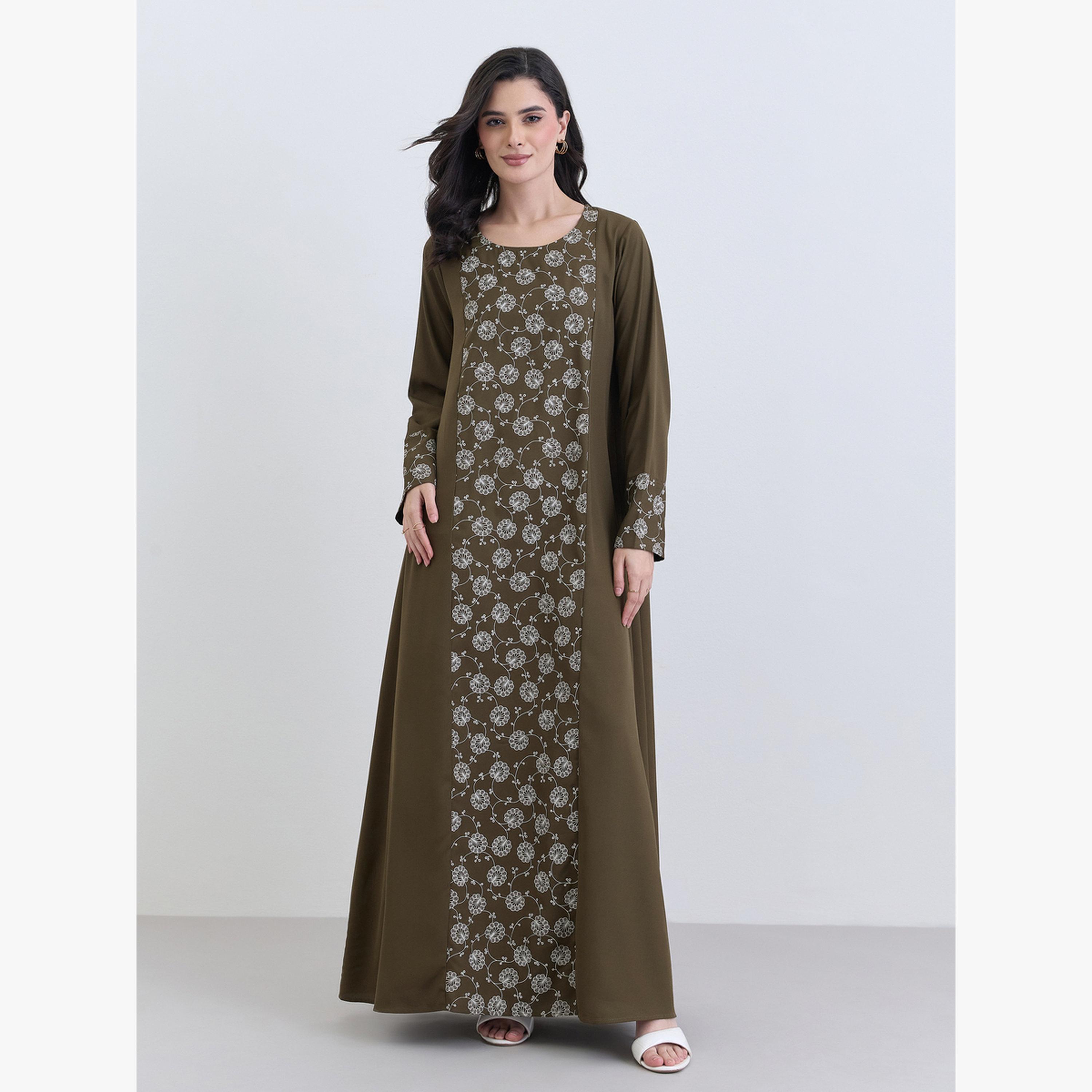 Amirah X Styli Floral Print Center Panel Jalabiya-women-arabicclothing-jalabiyas-image-2