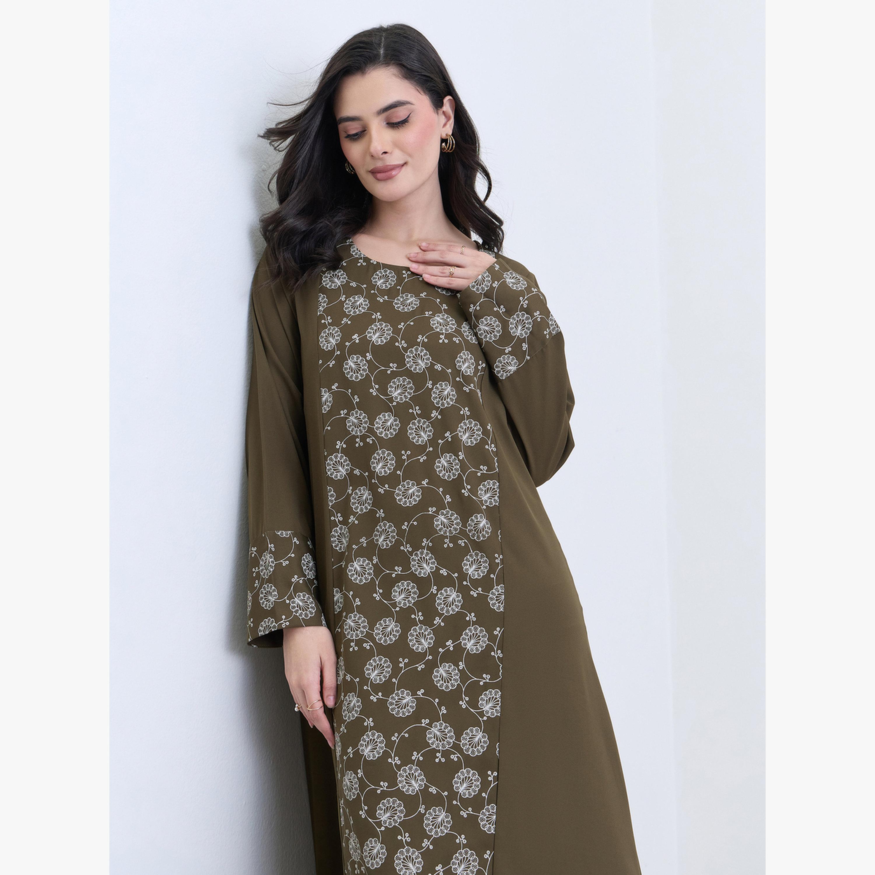 Amirah X Styli Floral Print Center Panel Jalabiya-women-arabicclothing-jalabiyas-image-3