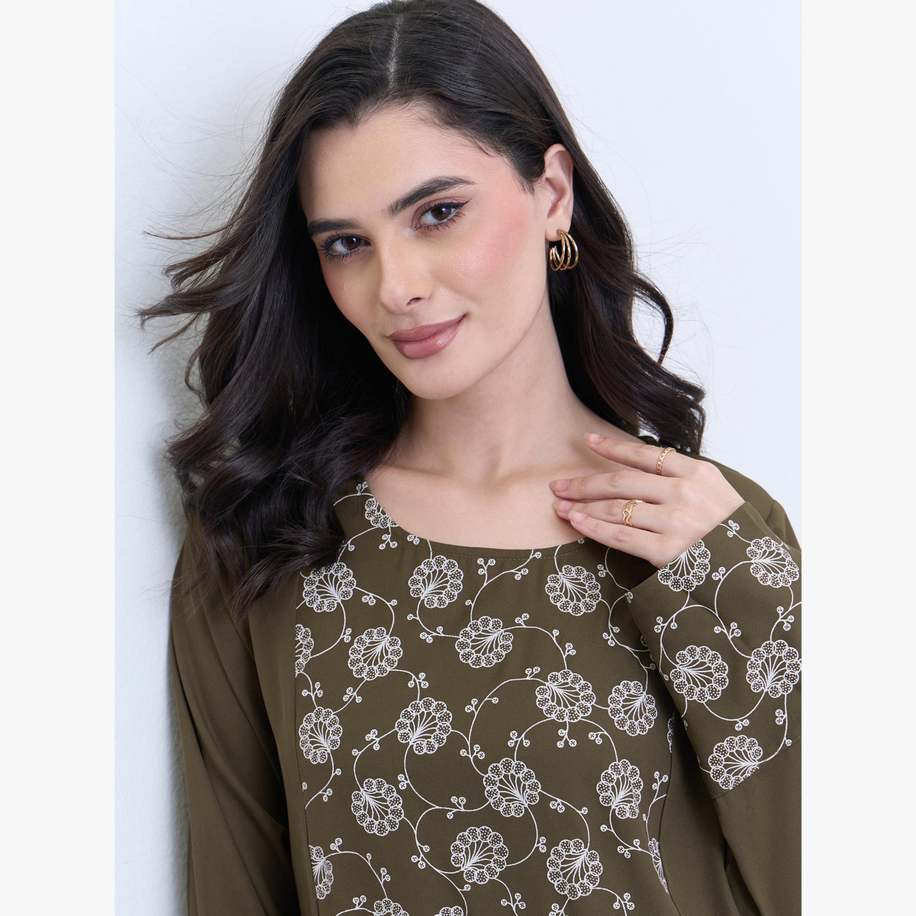 Amirah X Styli Floral Print Center Panel Jalabiya-women-arabicclothing-jalabiyas-image-4