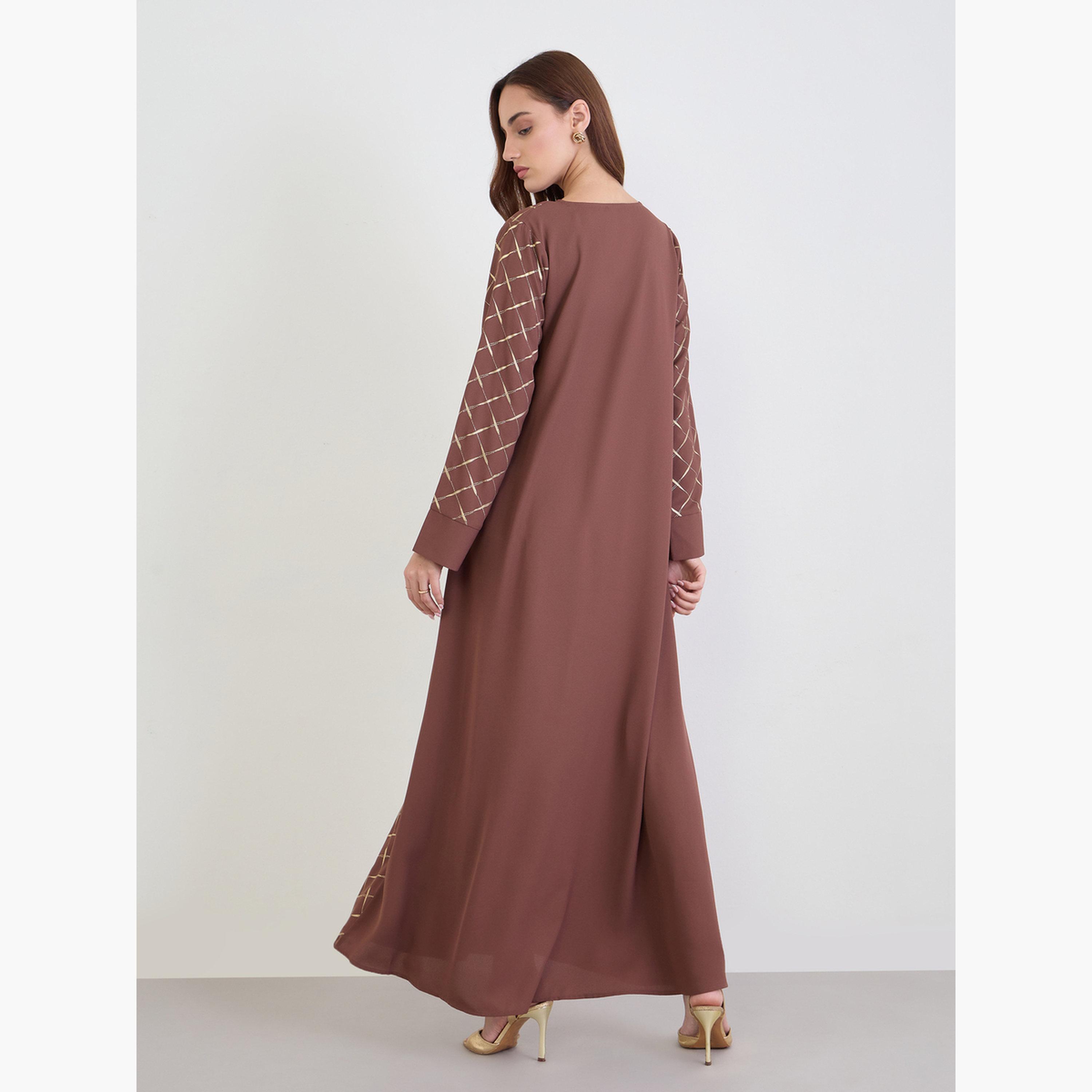 ستايلي - جلابية ماكسي بنية اللون فويل ذهبي-women-arabicclothing-jalabiyas-image-5
