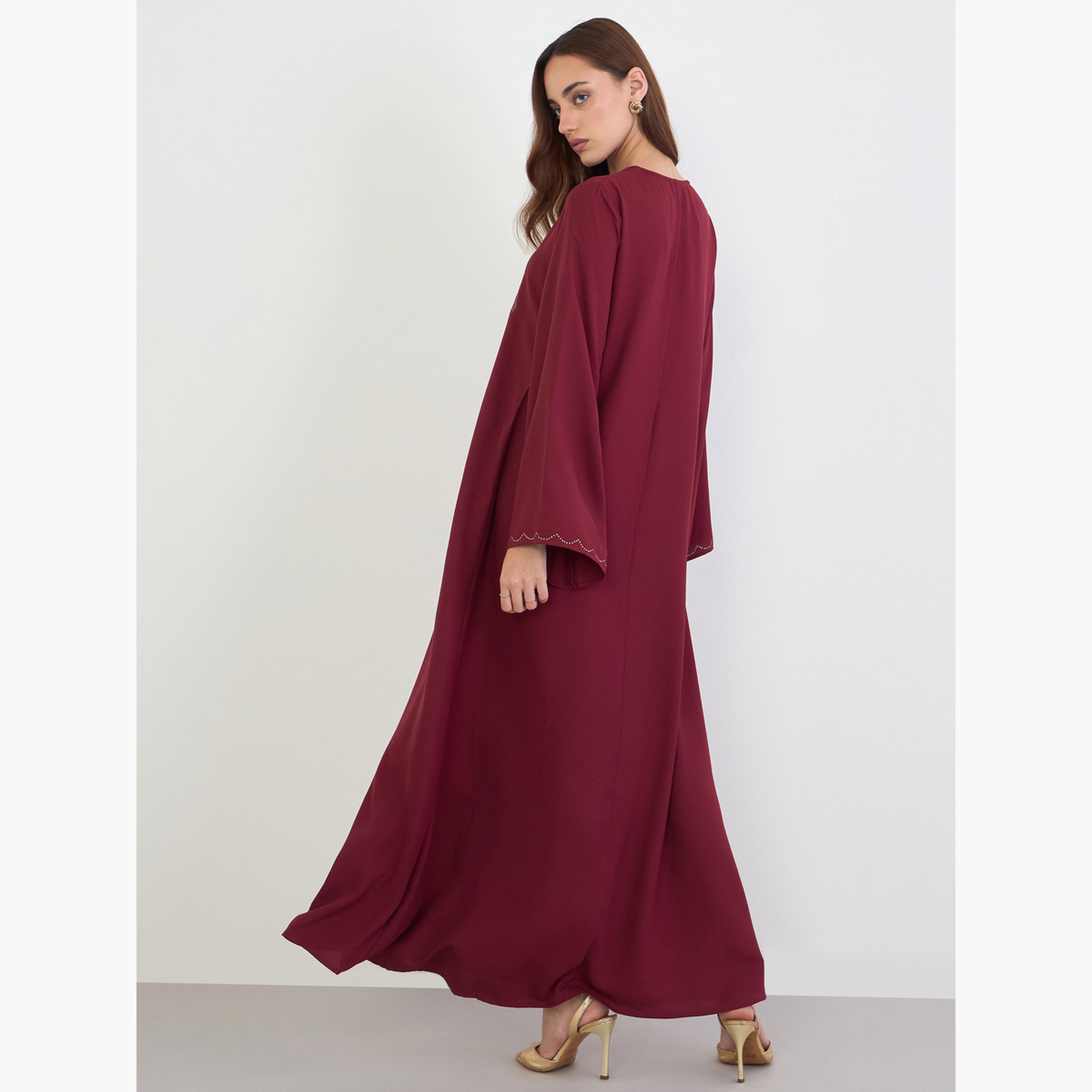 ستايلي - جلابية حمراء مطرزة بأحجار الراين-women-arabicclothing-jalabiyas-image-4