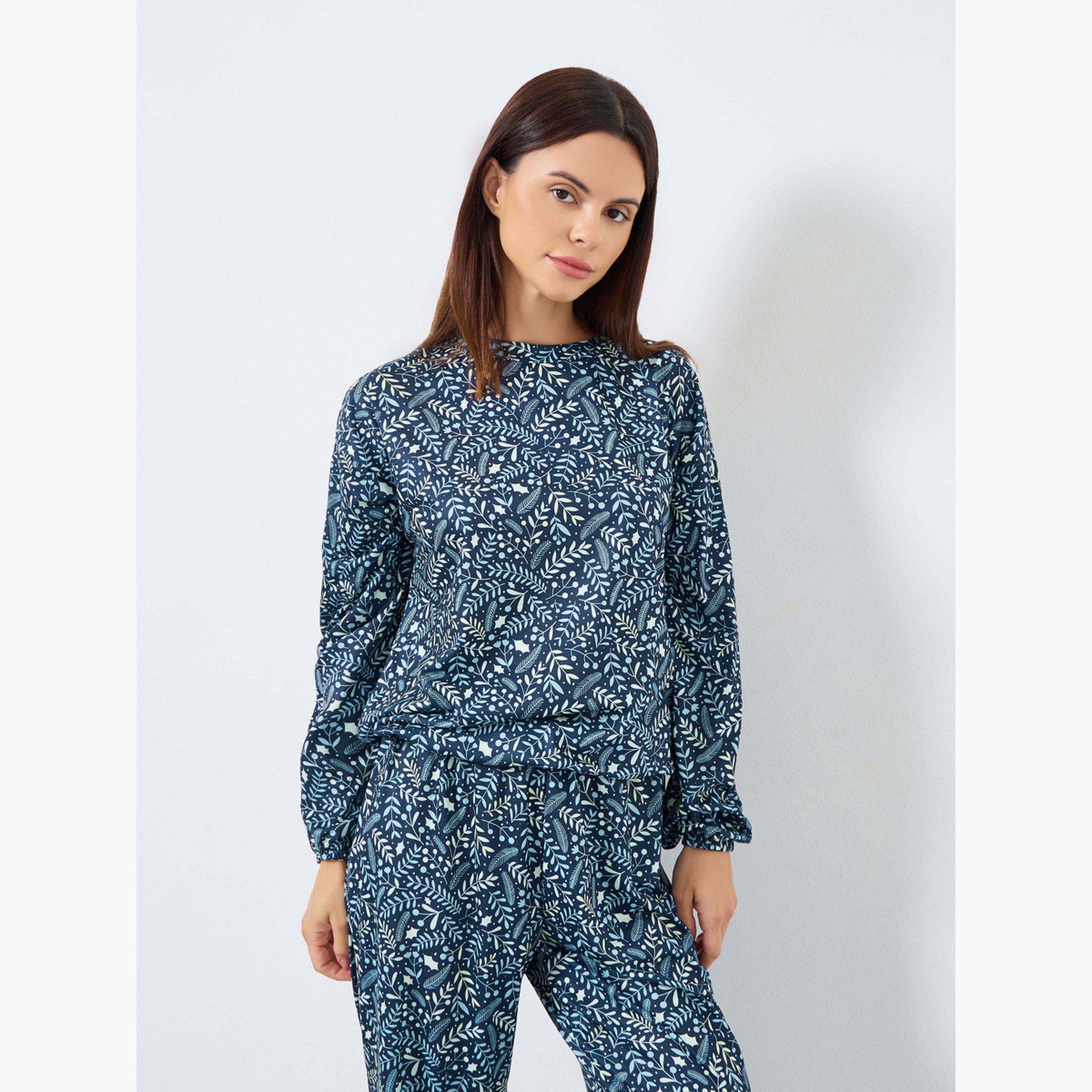 ستايلي - بيجاما تي شيرت مطبوع بالكامل بأكمام للنساء-women-clothing-nightwear-pyjamas-longsets-image-2