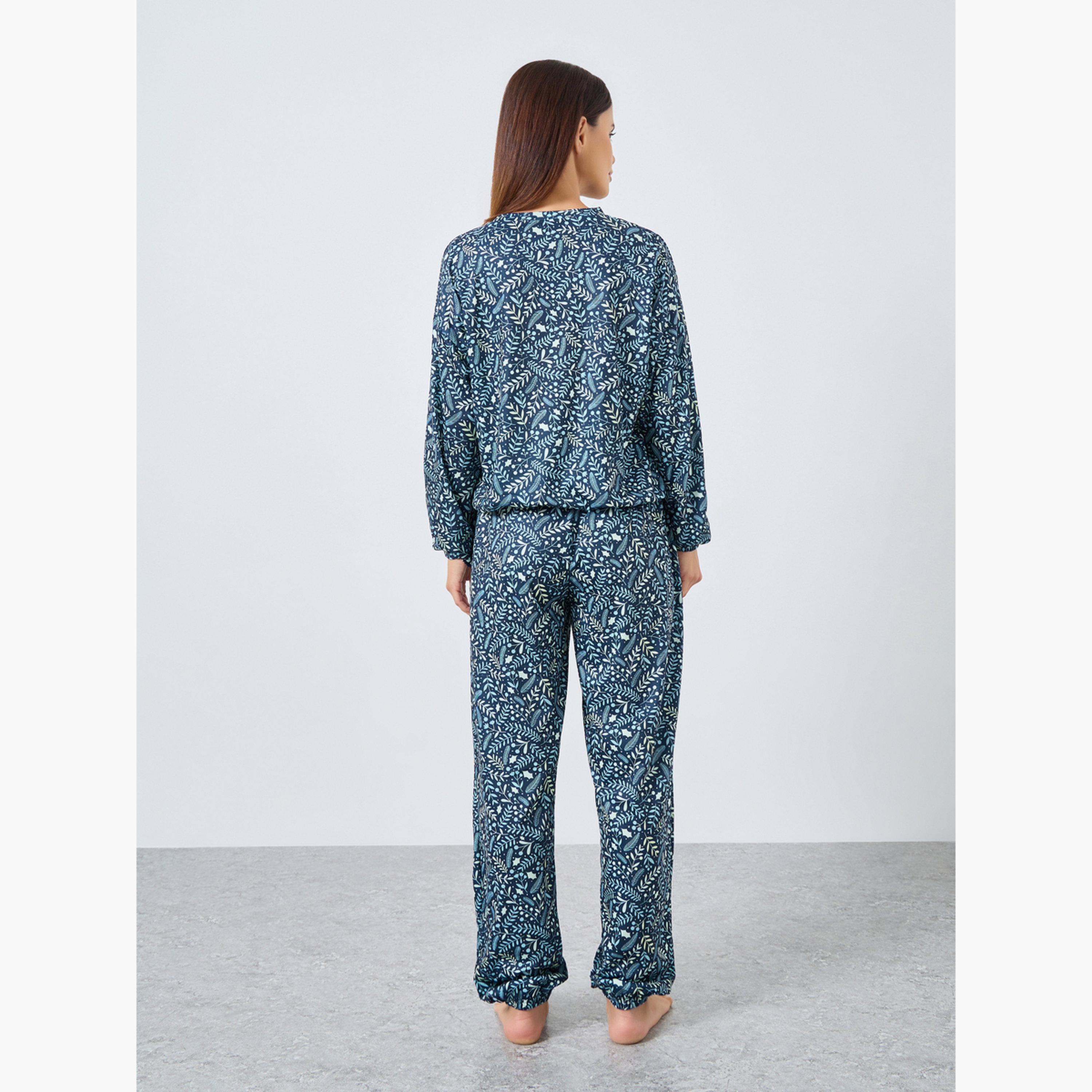 ستايلي - بيجاما تي شيرت مطبوع بالكامل بأكمام للنساء-women-clothing-nightwear-pyjamas-longsets-image-4