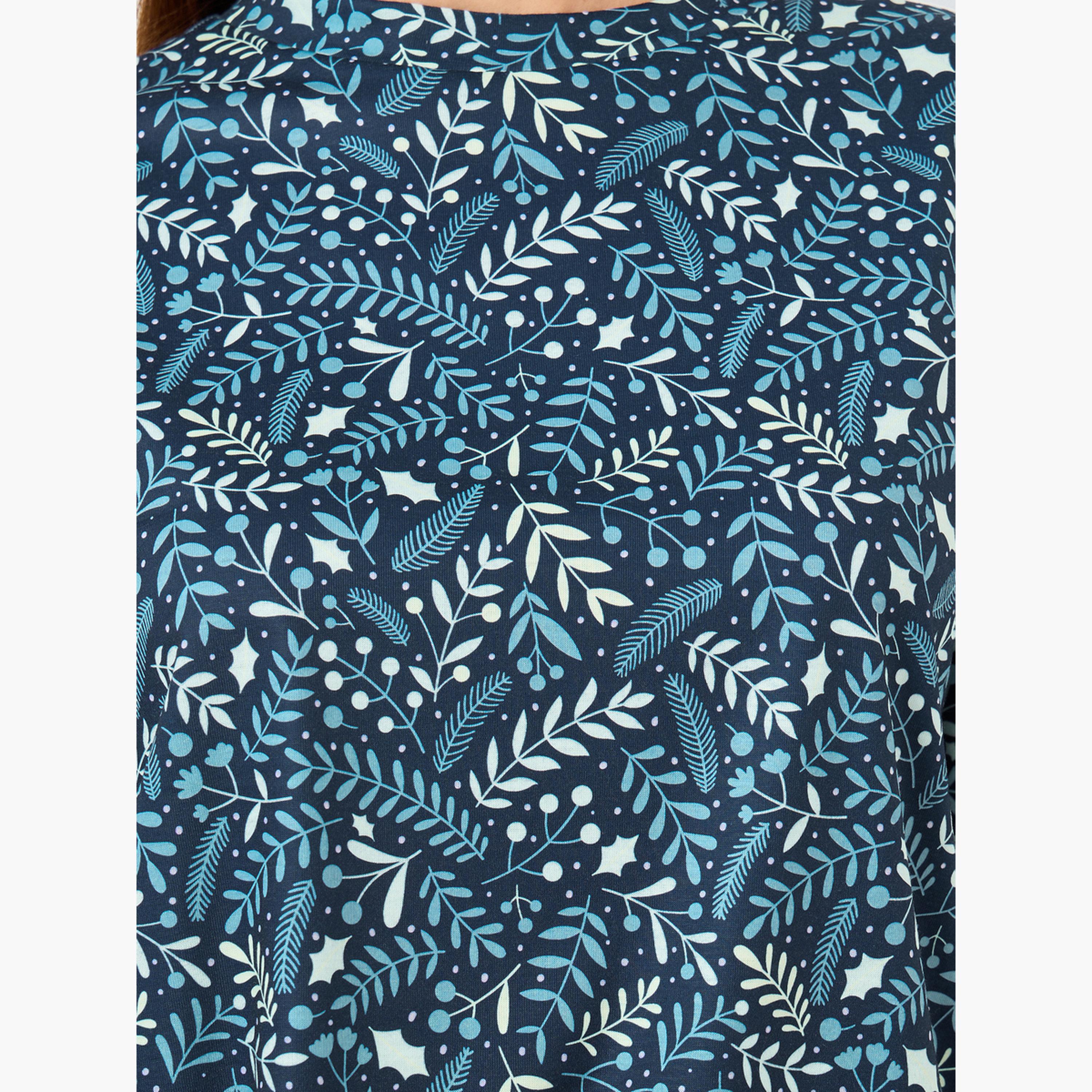 ستايلي - بيجاما تي شيرت مطبوع بالكامل بأكمام للنساء-women-clothing-nightwear-pyjamas-longsets-image-5
