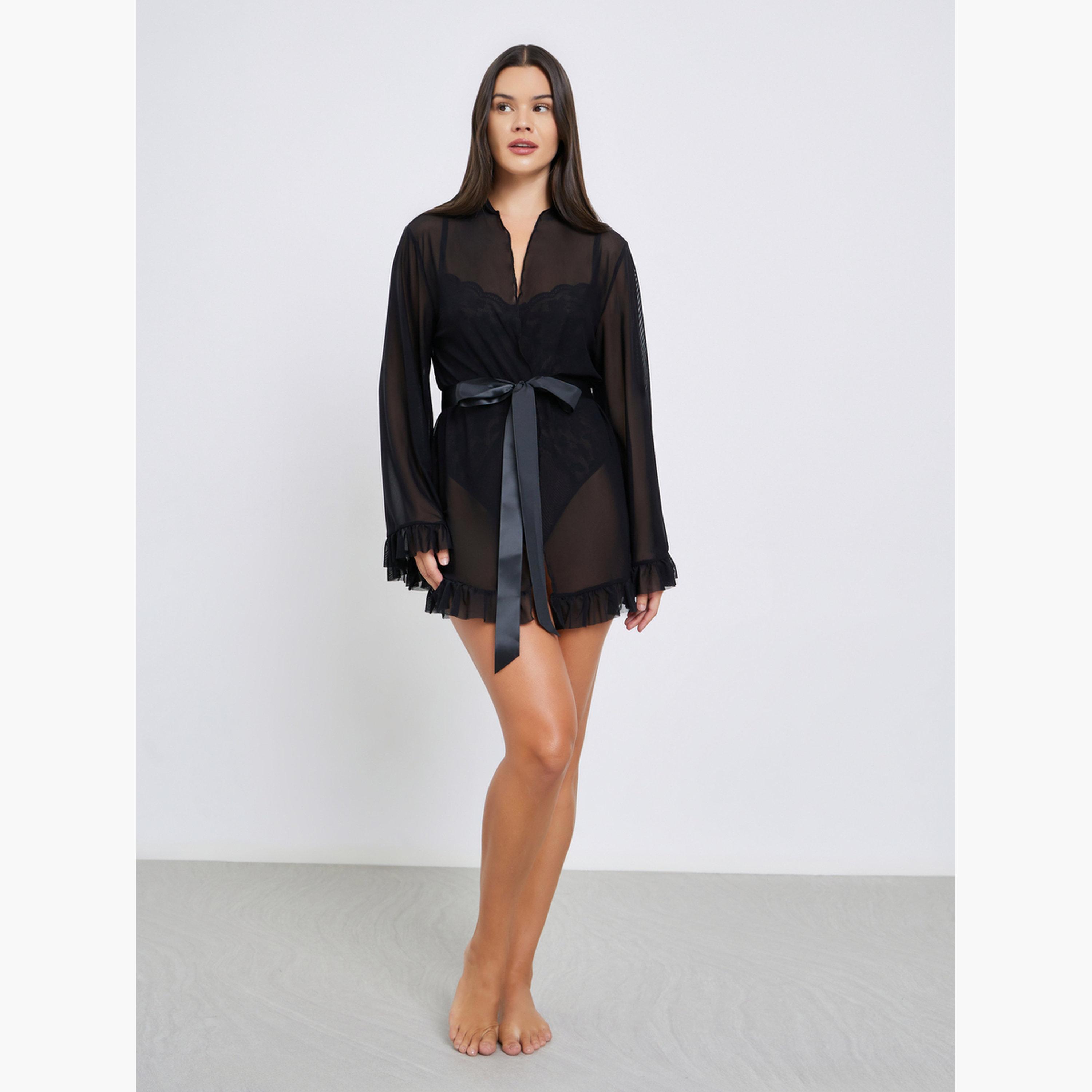 Styli Lace Panel Bodysuit with Robe and Mesh Stockings-women-clothing-lingerie-babydollsandbodysuits-image-2